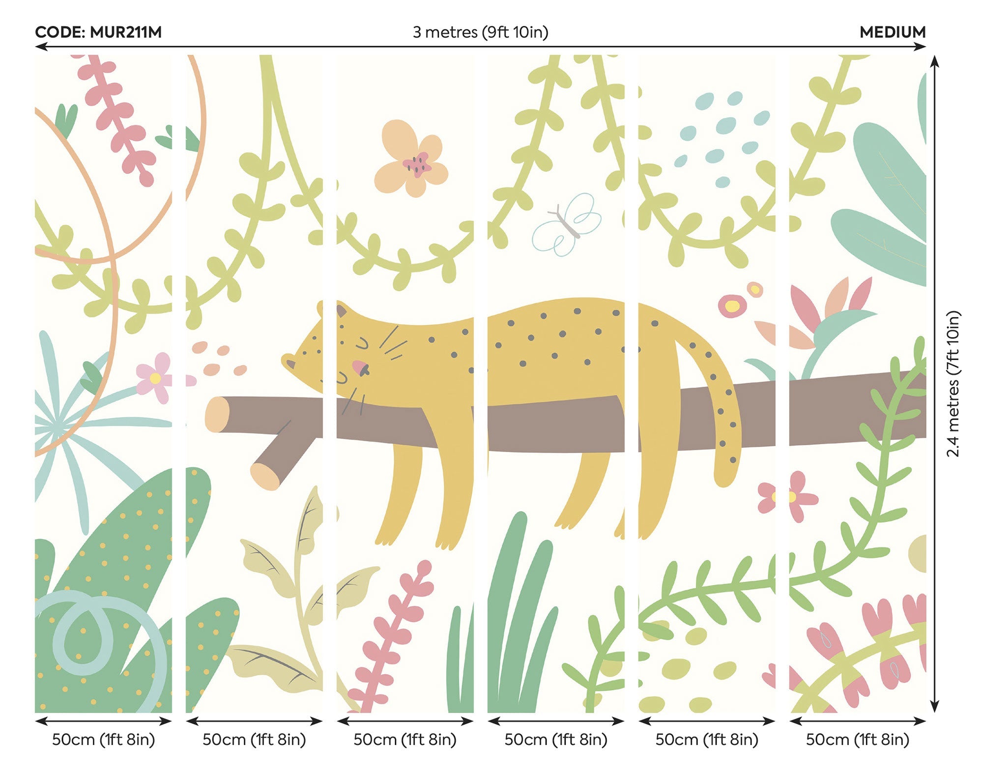 Sleeping Jungle Leopard Green Mural (Medium) by Origin Murals