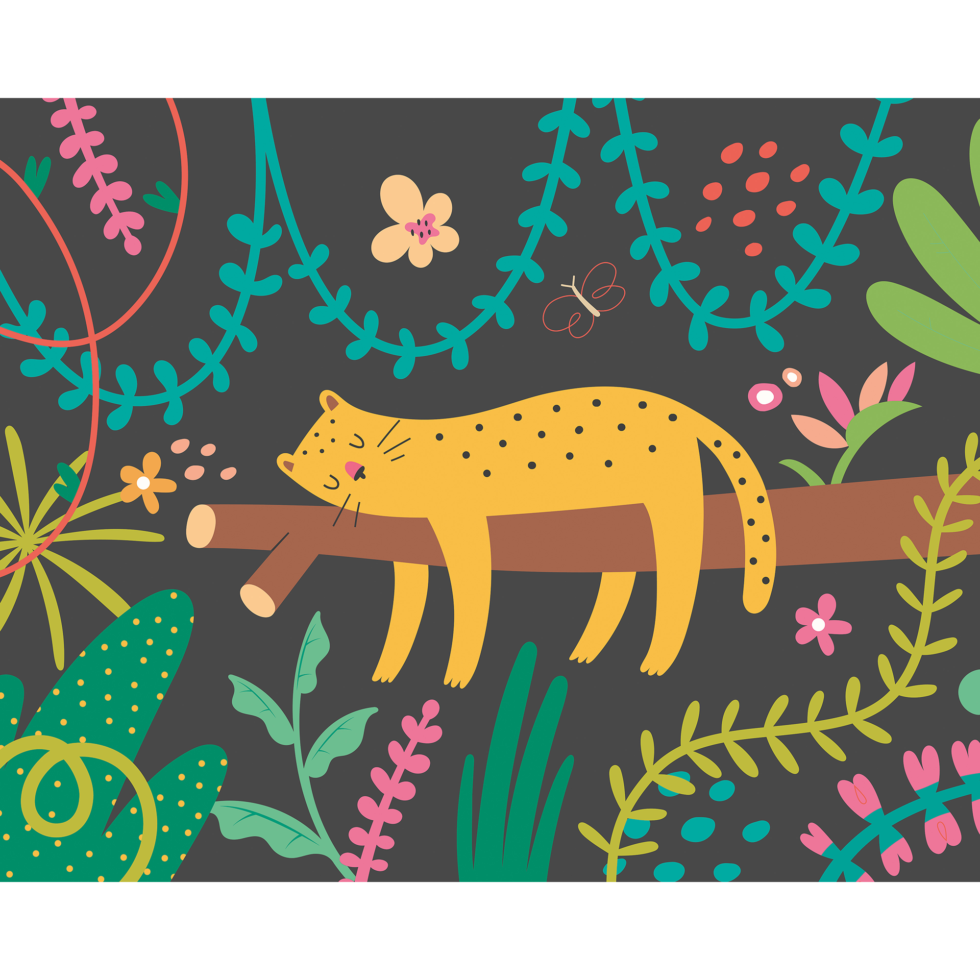 Sleeping Jungle Leopard Black Mural (Large) by Origin Murals