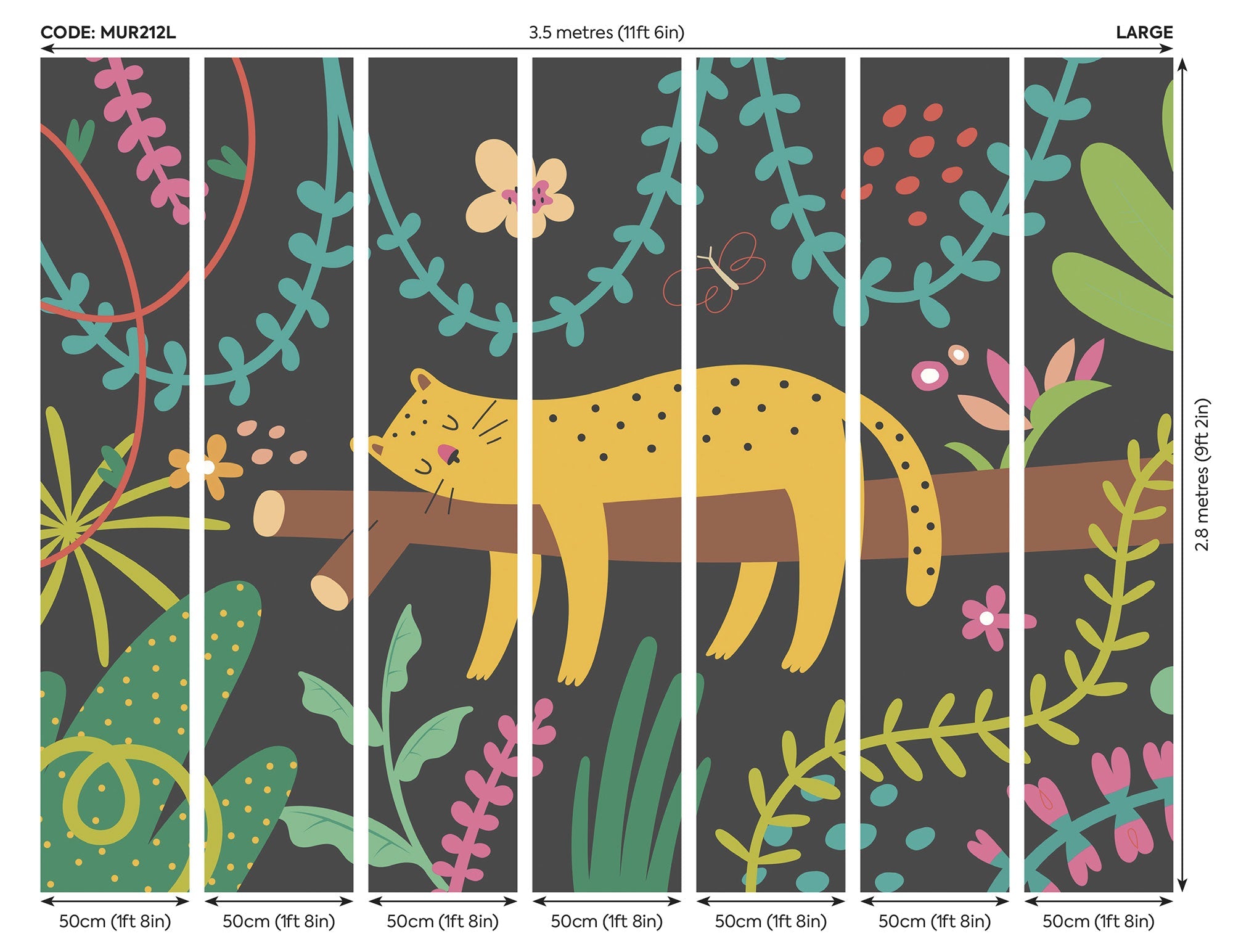 Sleeping Jungle Leopard Black Mural (Large) by Origin Murals