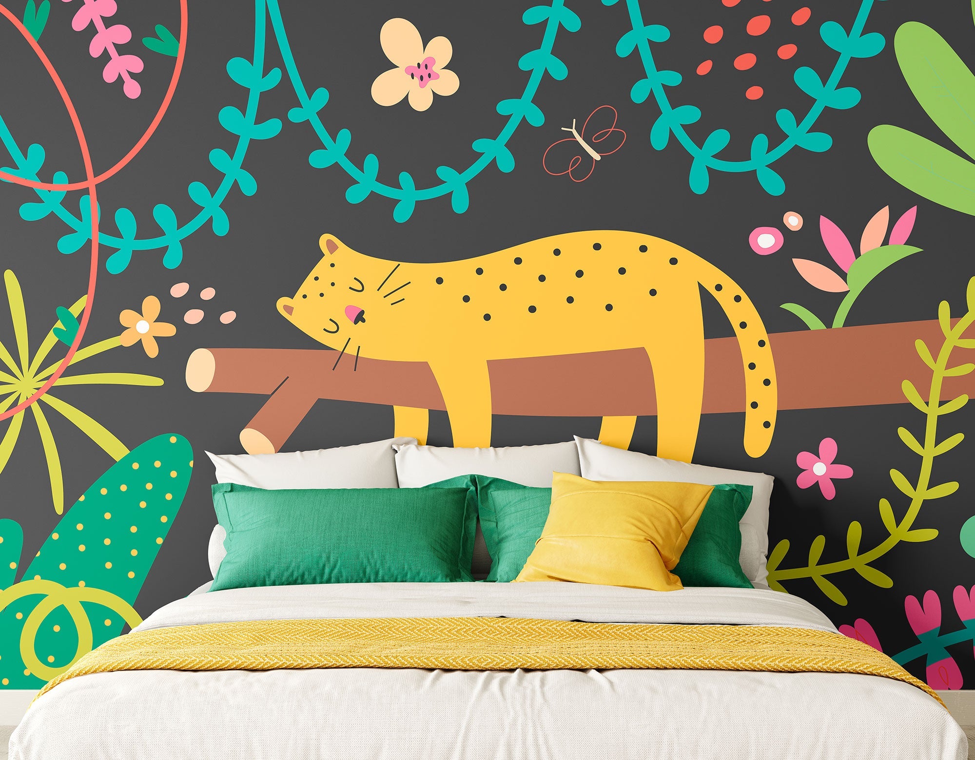 Sleeping Jungle Leopard Black Mural (Medium) by Origin Murals