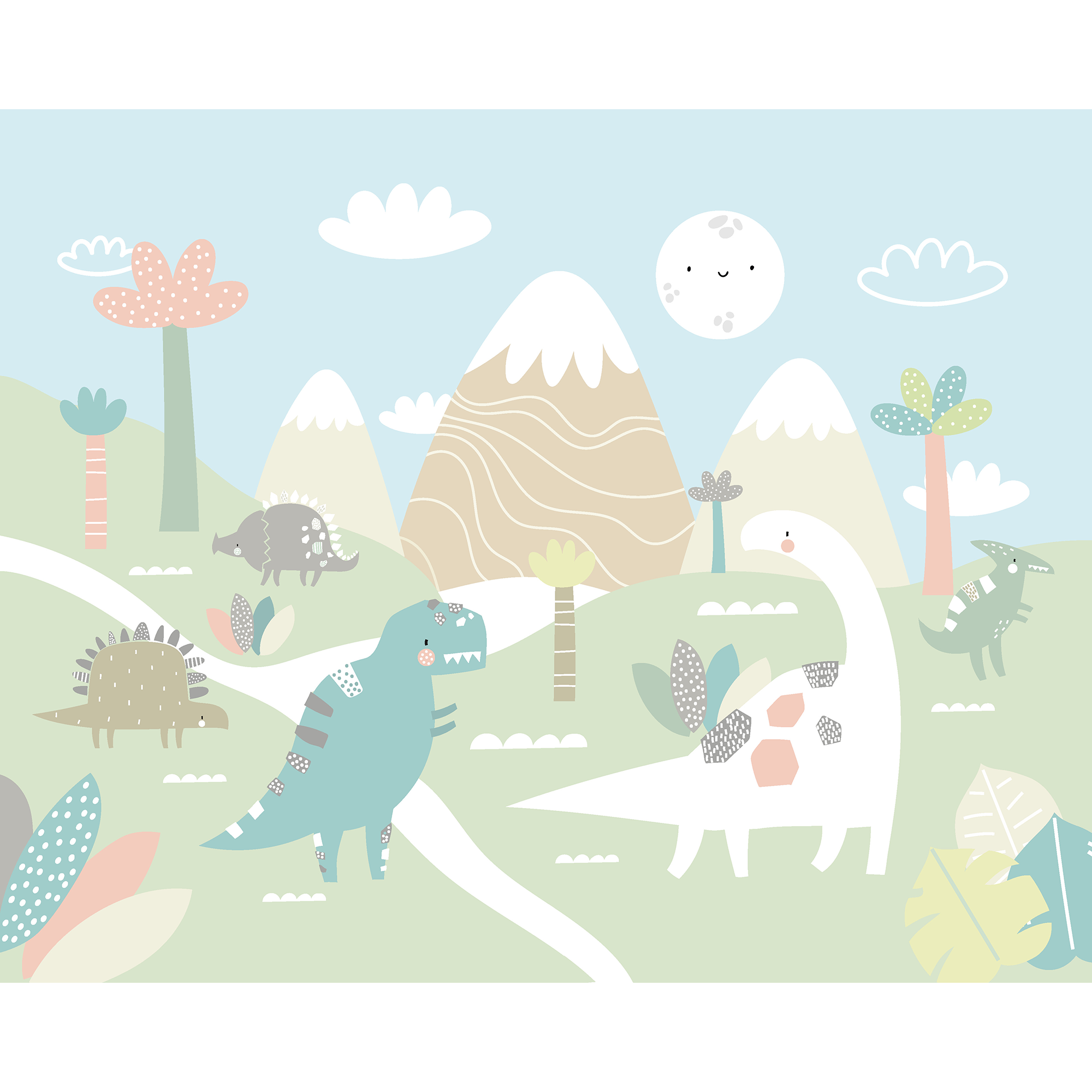 Dinosaur Land Pale Green Mural (Medium) by Origin Murals