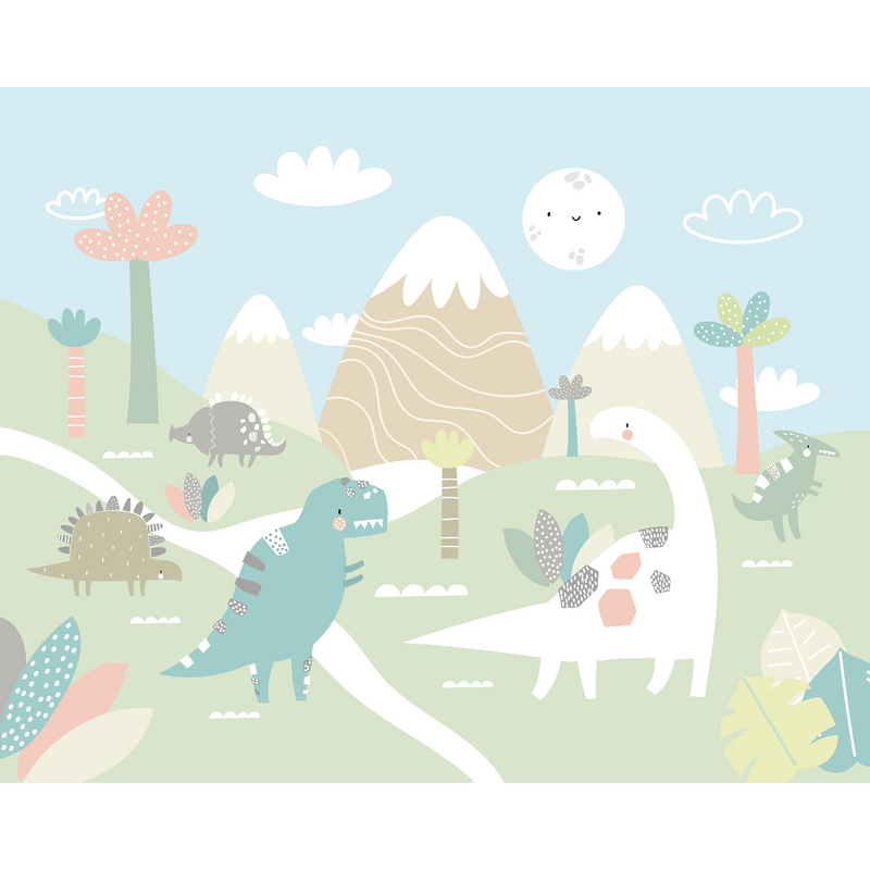 Dinosaur Land Pale Green Mural (Medium) by Origin Murals