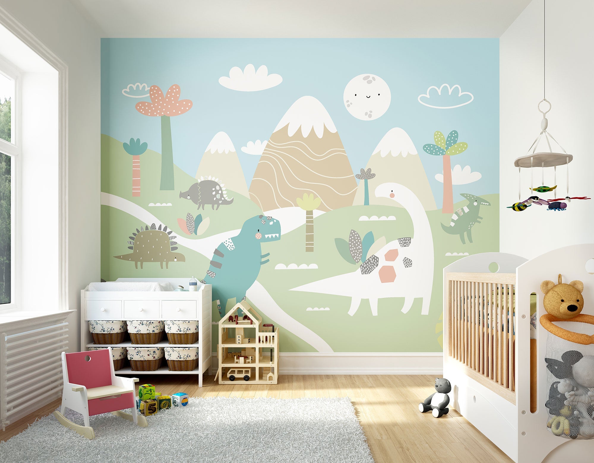 Dinosaur Land Pale Green Mural (Medium) by Origin Murals