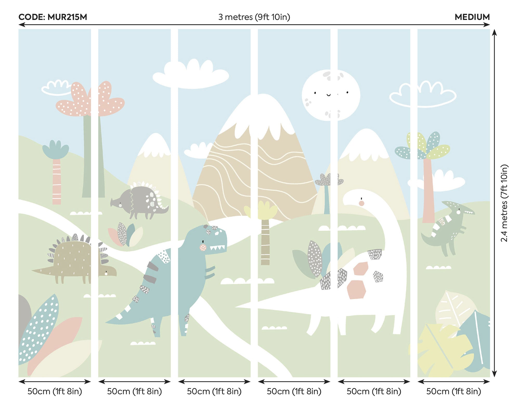 Dinosaur Land Pale Green Mural (Medium) by Origin Murals