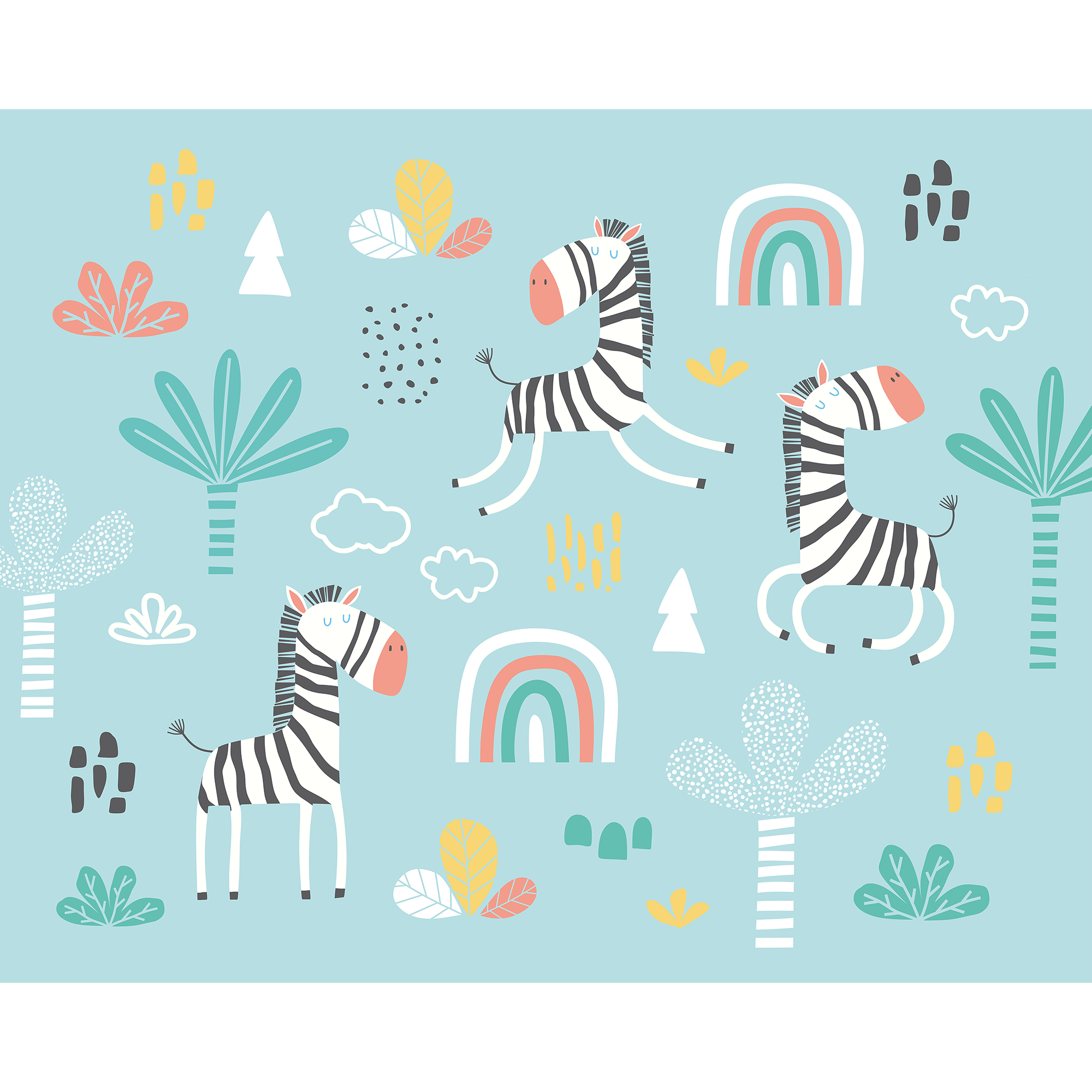 Dancing Zebras Blue Mural (Large) by Origin Murals