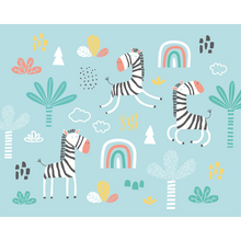 Dancing Zebras Blue Mural (Large) by Origin Murals