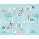 Dancing Zebras Blue Mural (Large) by Origin Murals