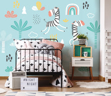 Dancing Zebras Blue Mural (Large) by Origin Murals