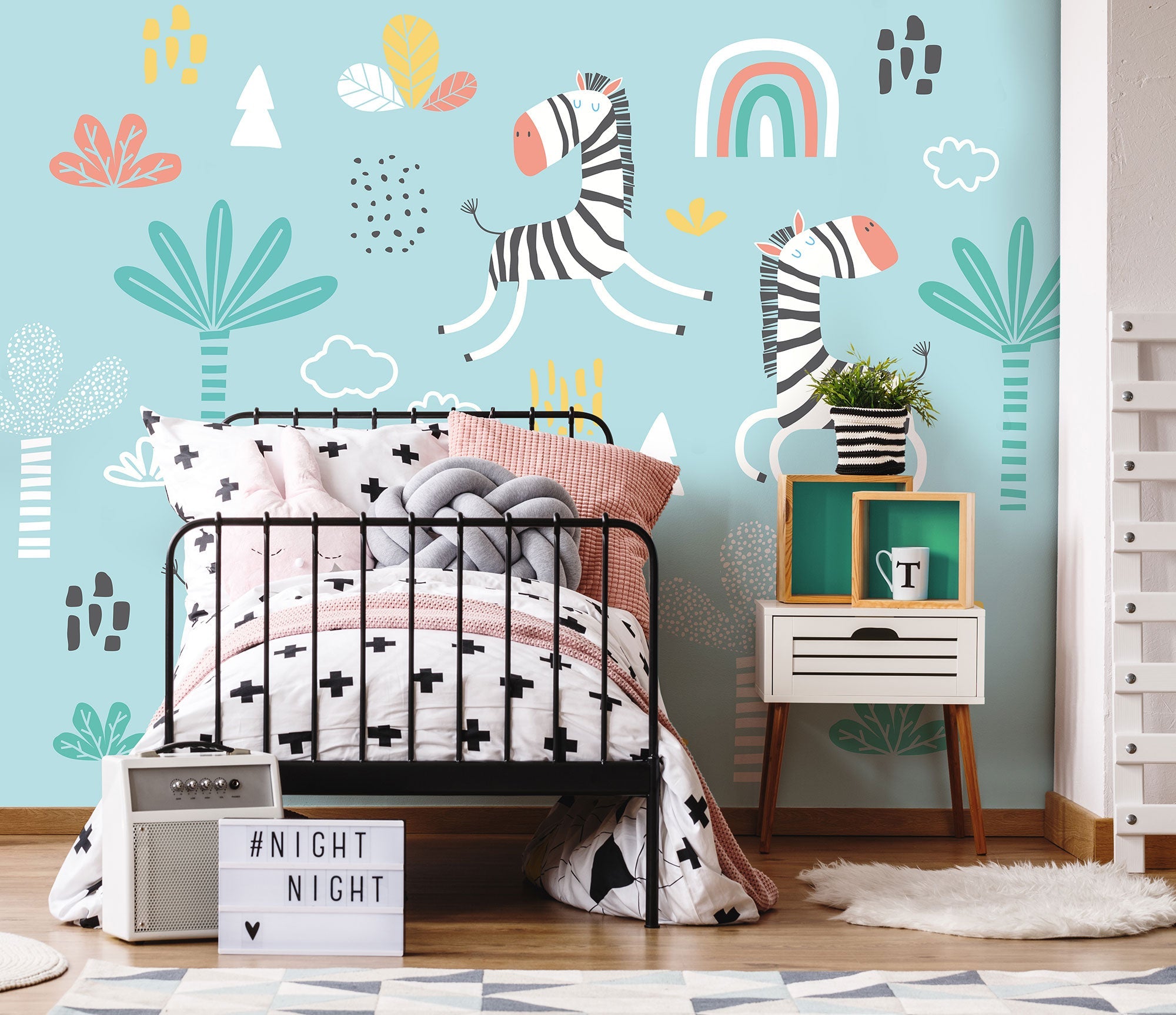 Dancing Zebras Blue Mural (Medium) by Origin Murals