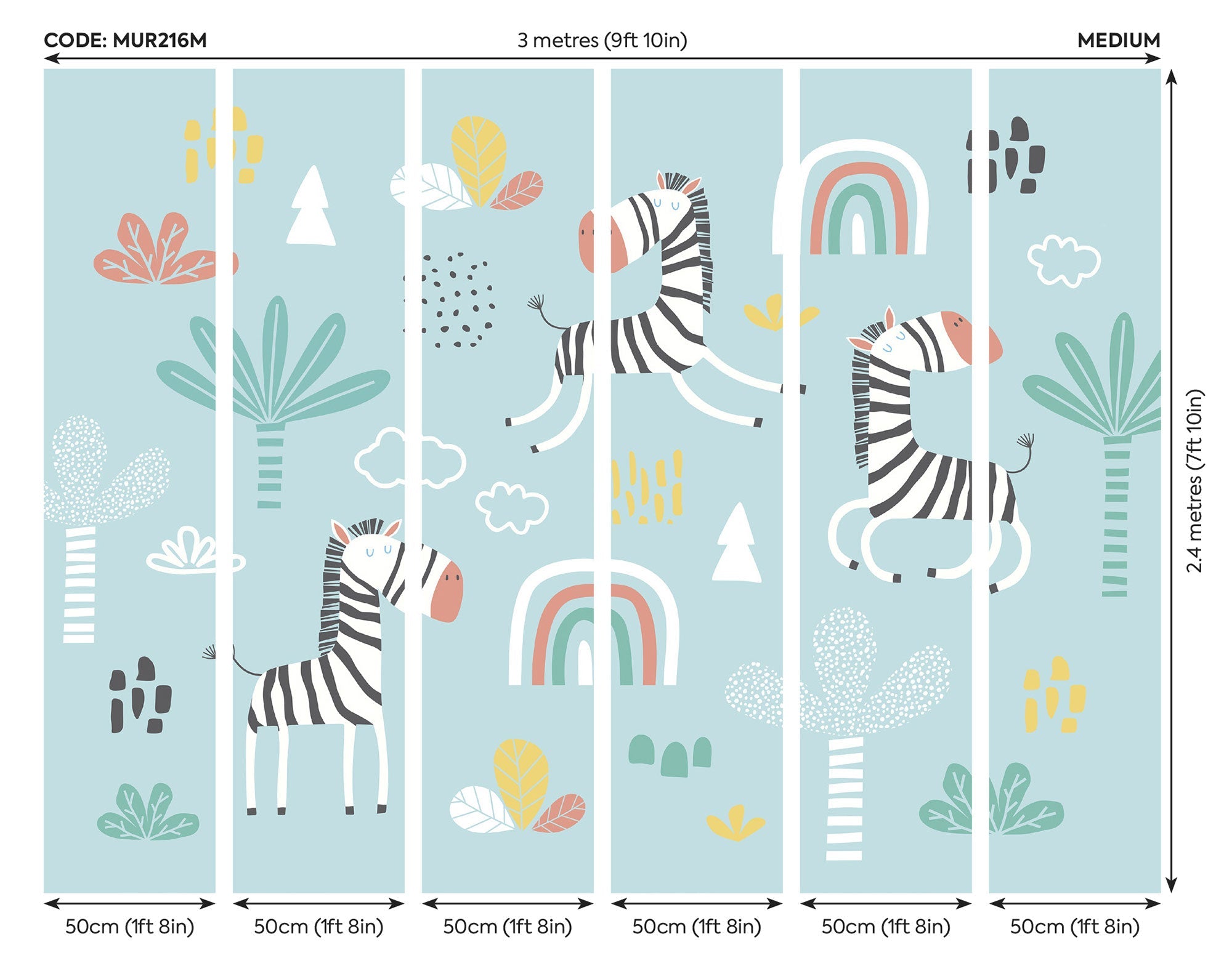 Dancing Zebras Blue Mural (Medium) by Origin Murals