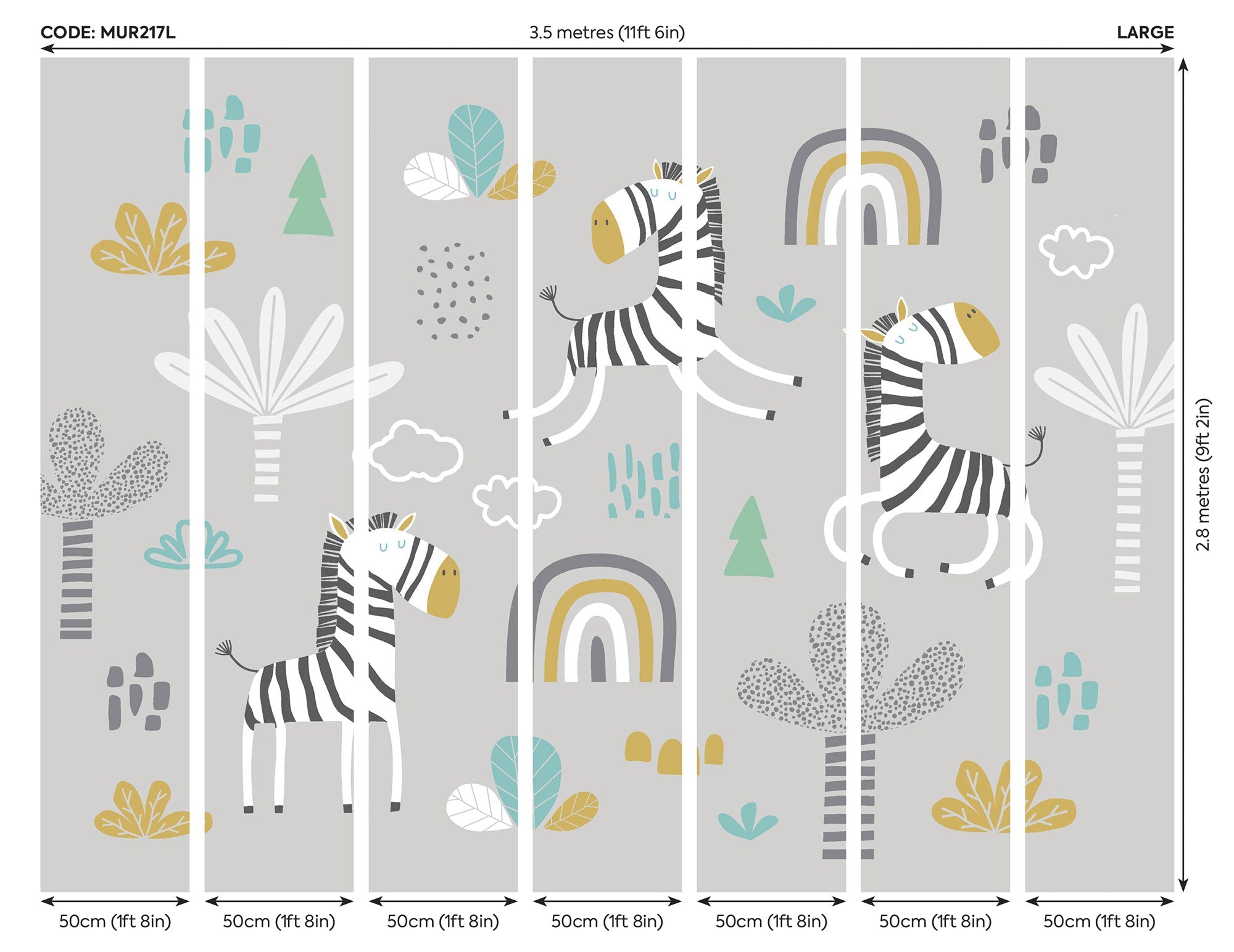 Dancing Zebras Grey Mural (Large) by Origin Murals