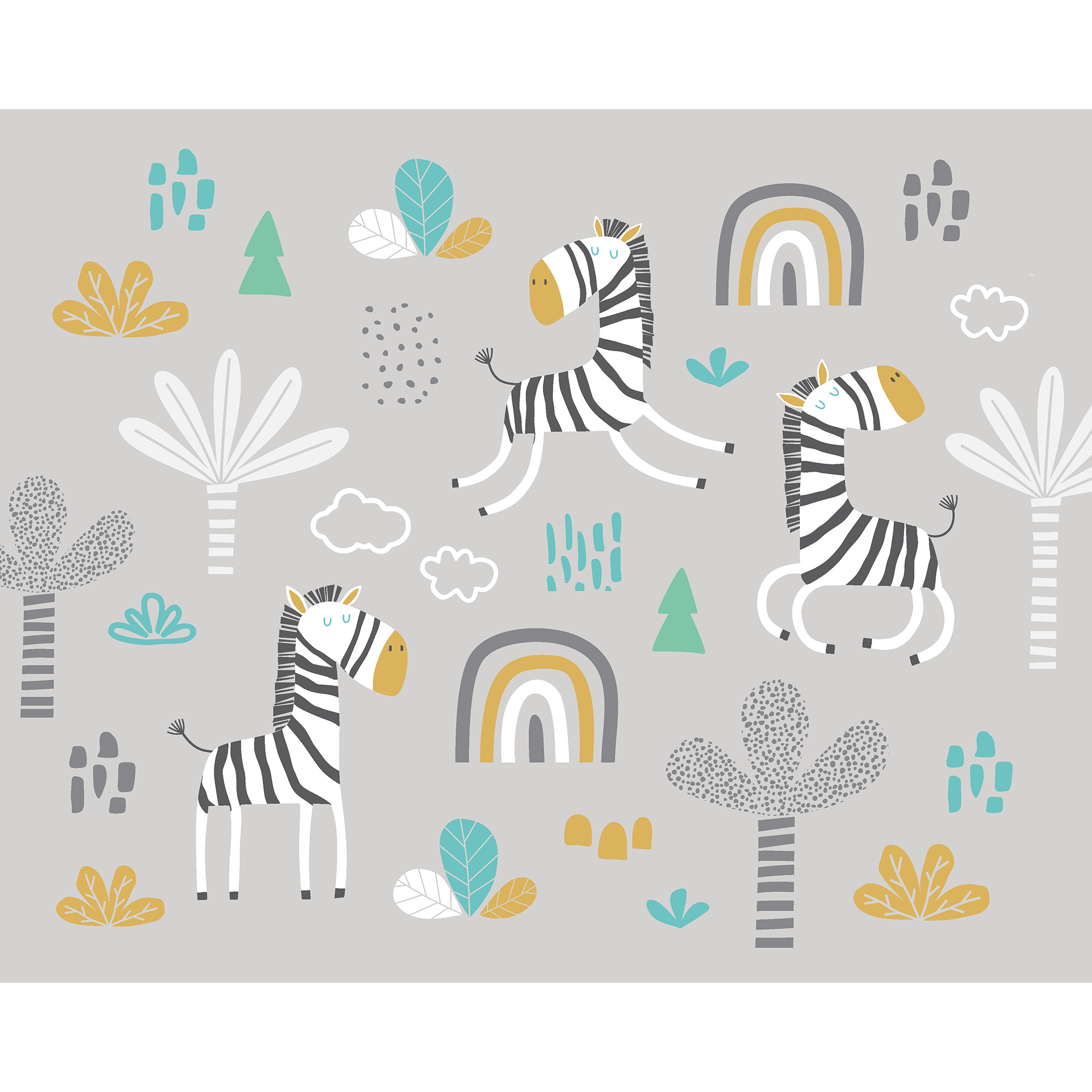 Dancing Zebras Grey Mural (Medium) by Origin Murals