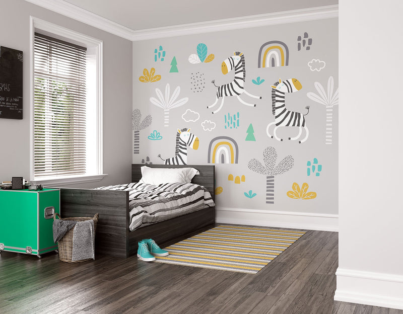 Dancing Zebras Grey Mural (Medium) by Origin Murals