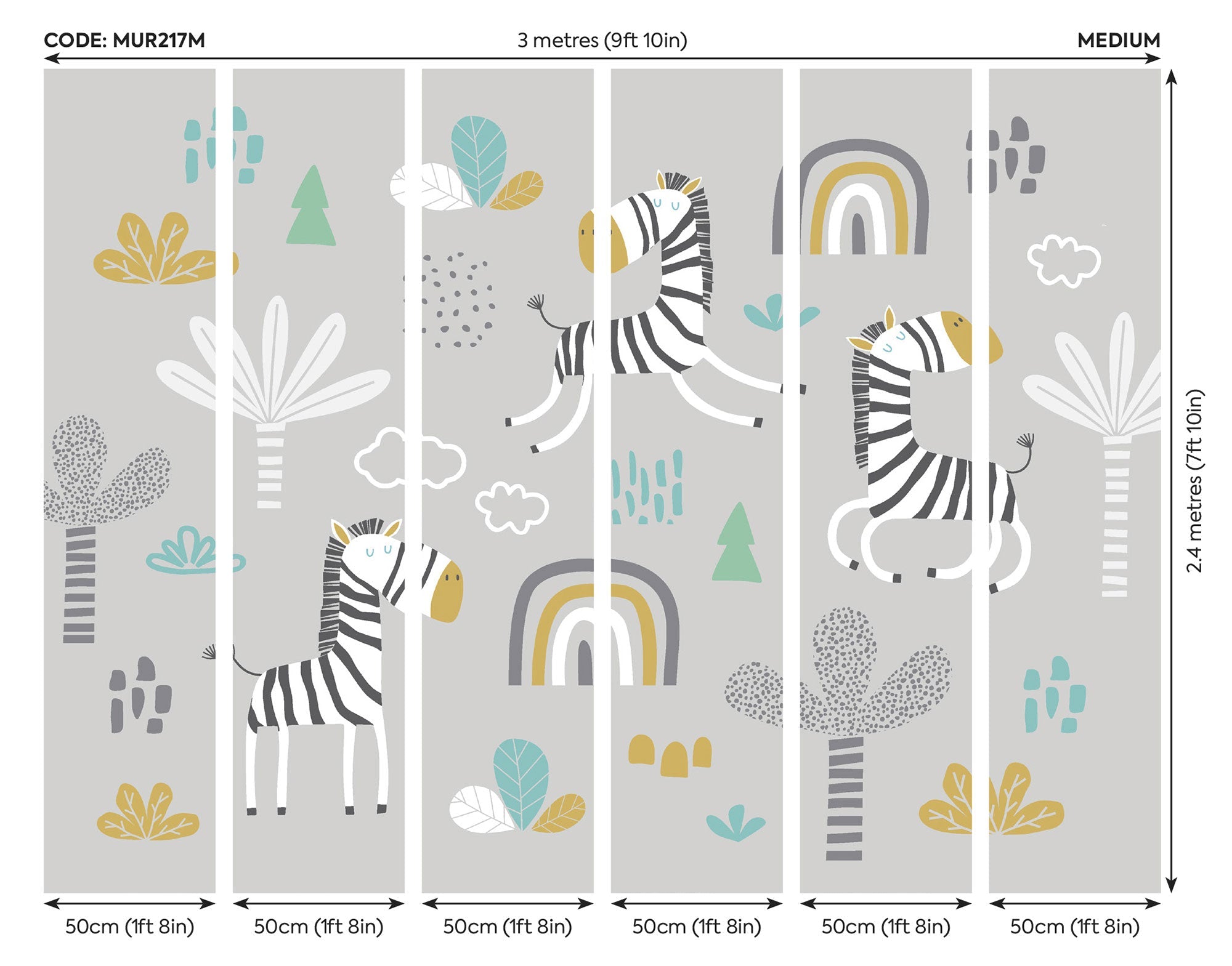 Dancing Zebras Grey Mural (Medium) by Origin Murals
