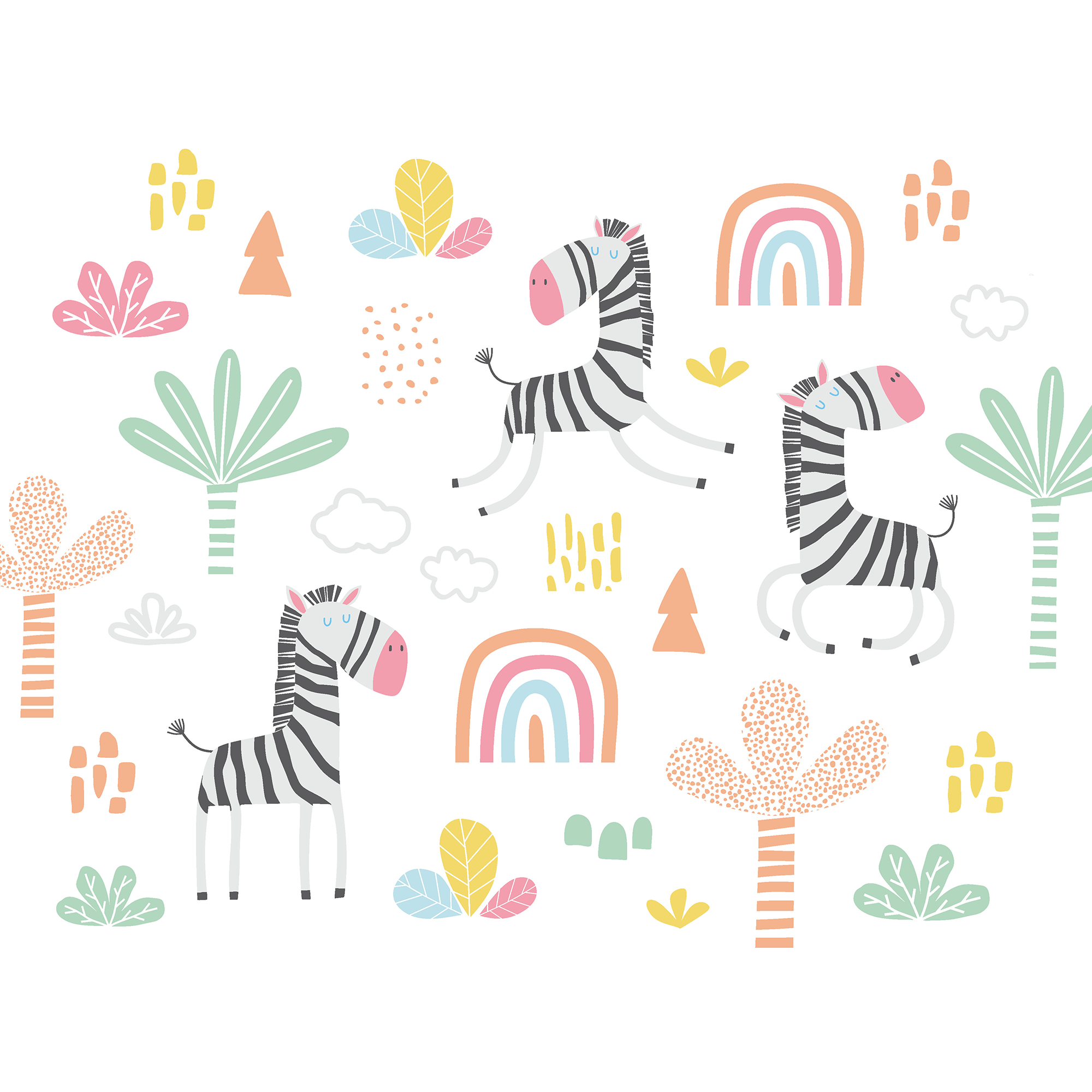 Dancing Zebras White Mural (Large) by Origin Murals