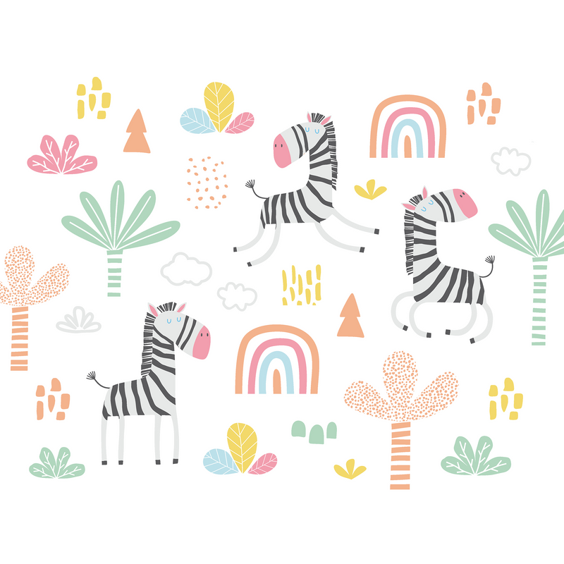 Dancing Zebras White Mural (Large) by Origin Murals