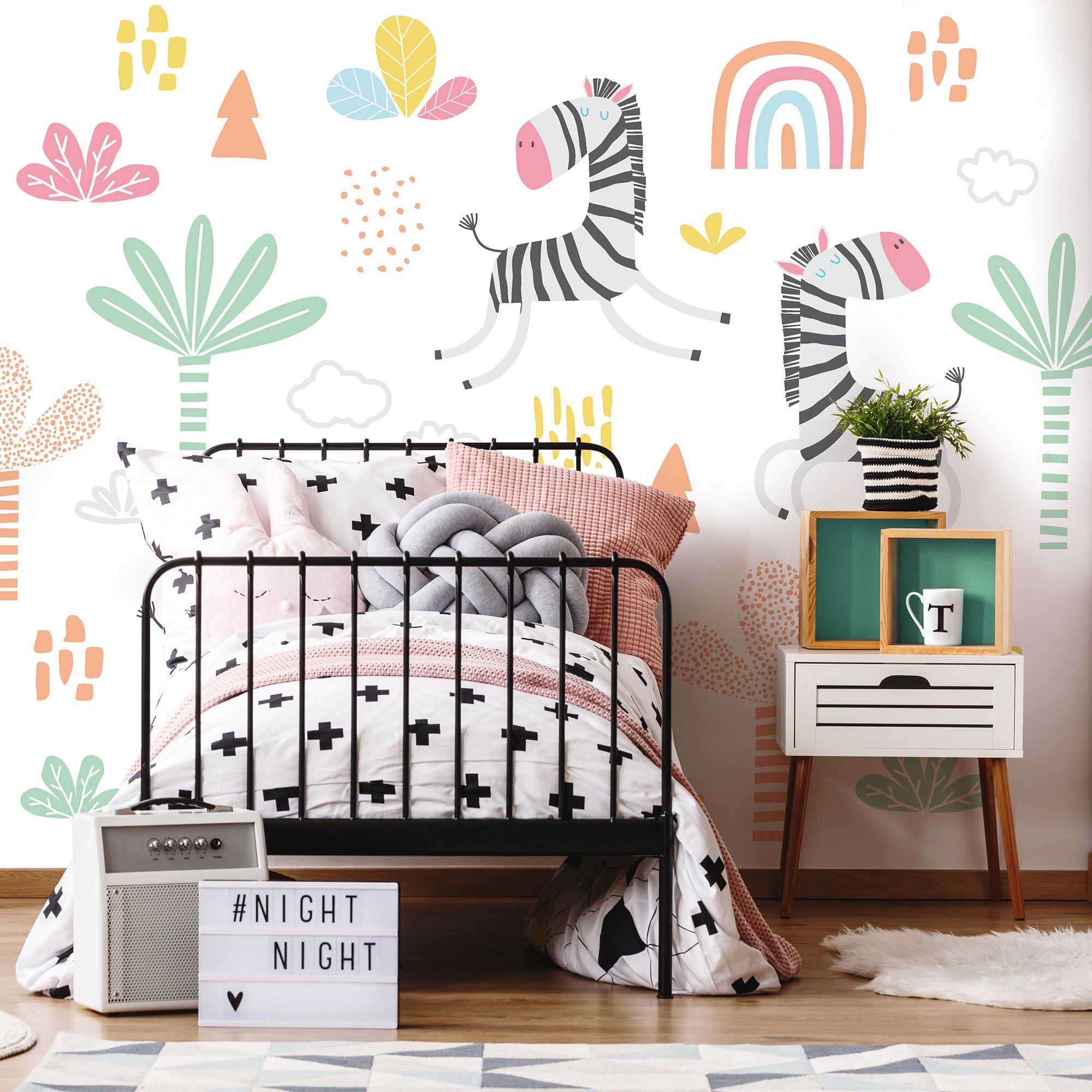 Dancing Zebras White Mural (Large) by Origin Murals