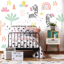 Dancing Zebras White Mural (Large) by Origin Murals