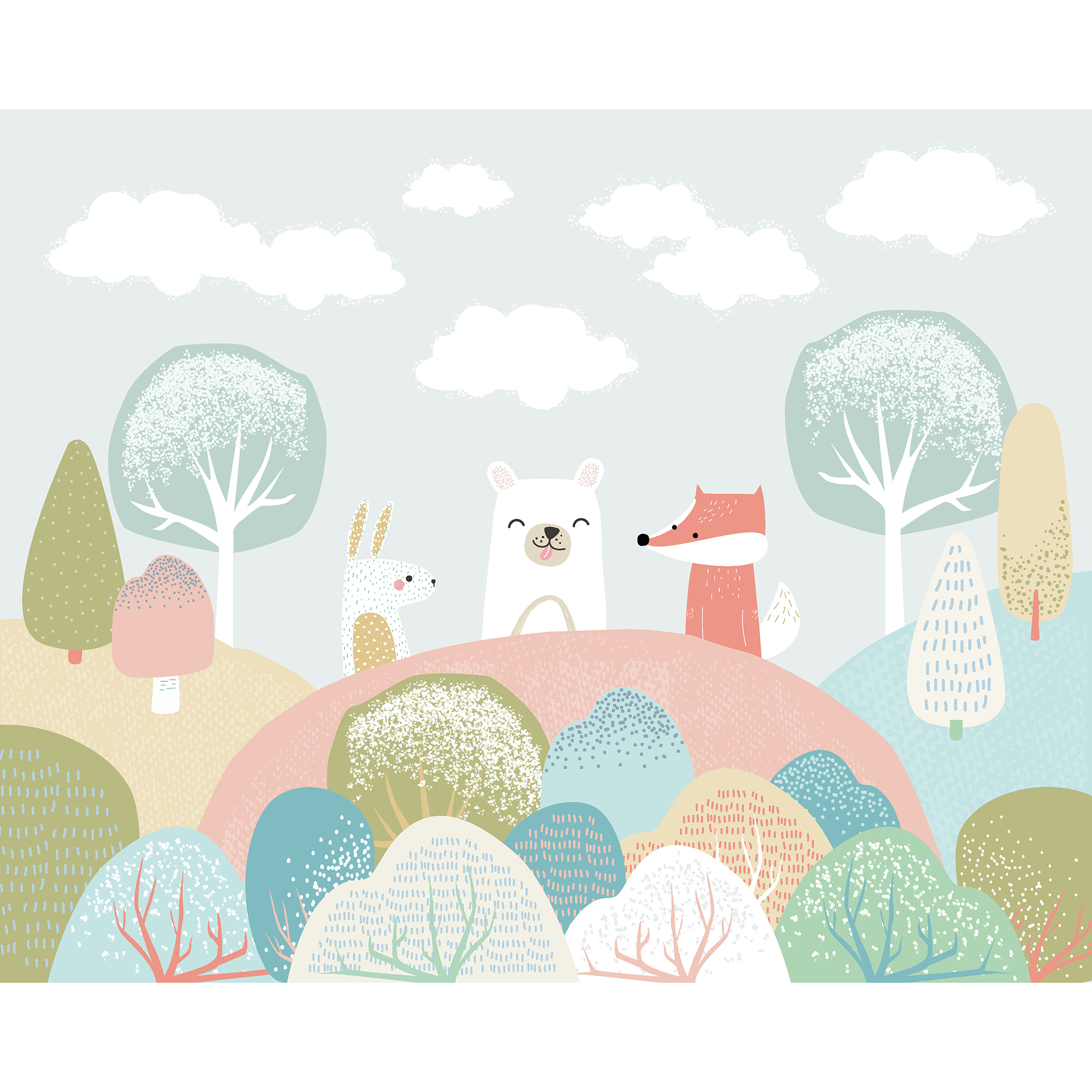 Woodland Friends Grey Mural (Large) by Origin Murals