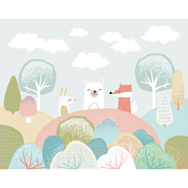 Woodland Friends Grey Mural (Large) by Origin Murals