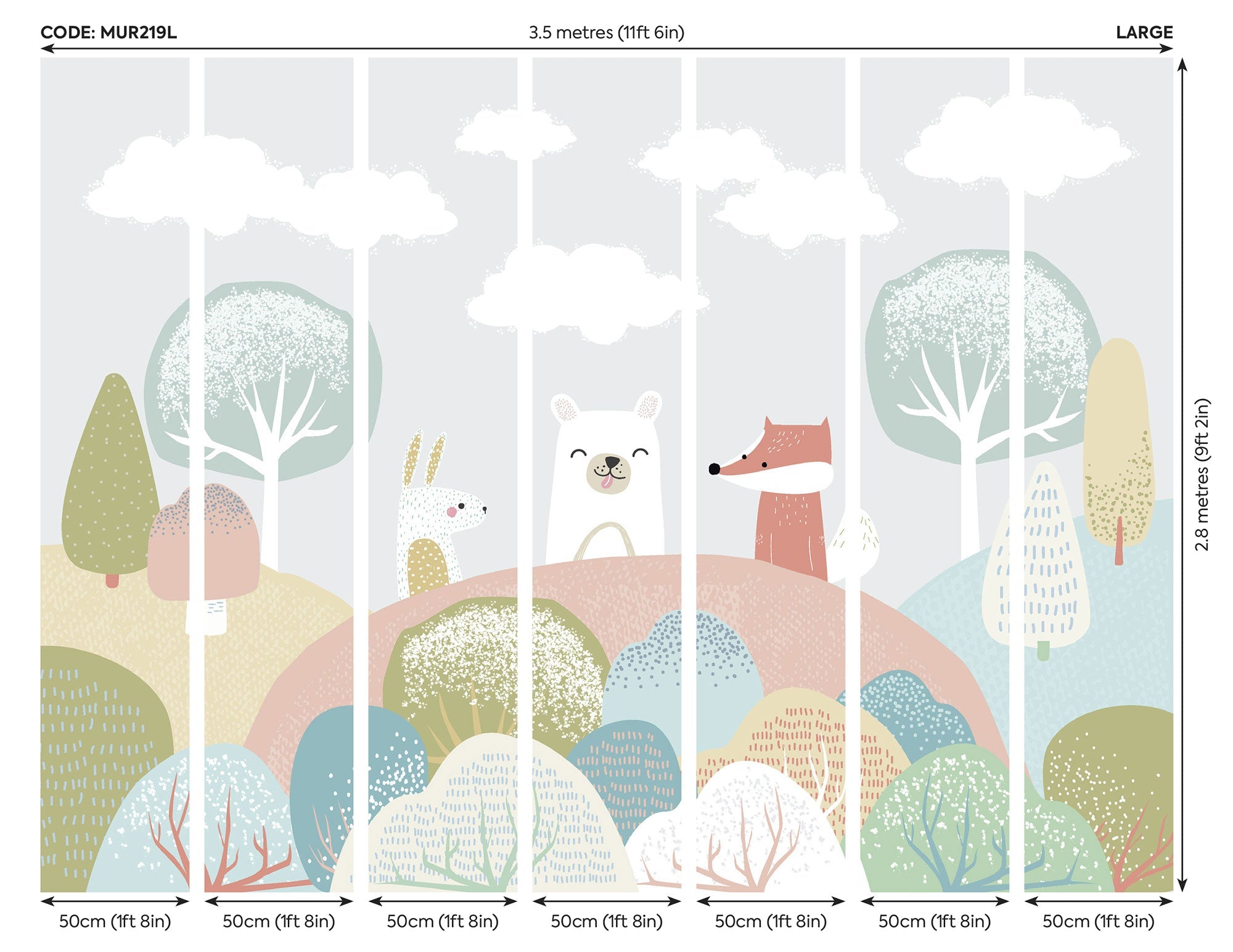 Woodland Friends Grey Mural (Large) by Origin Murals