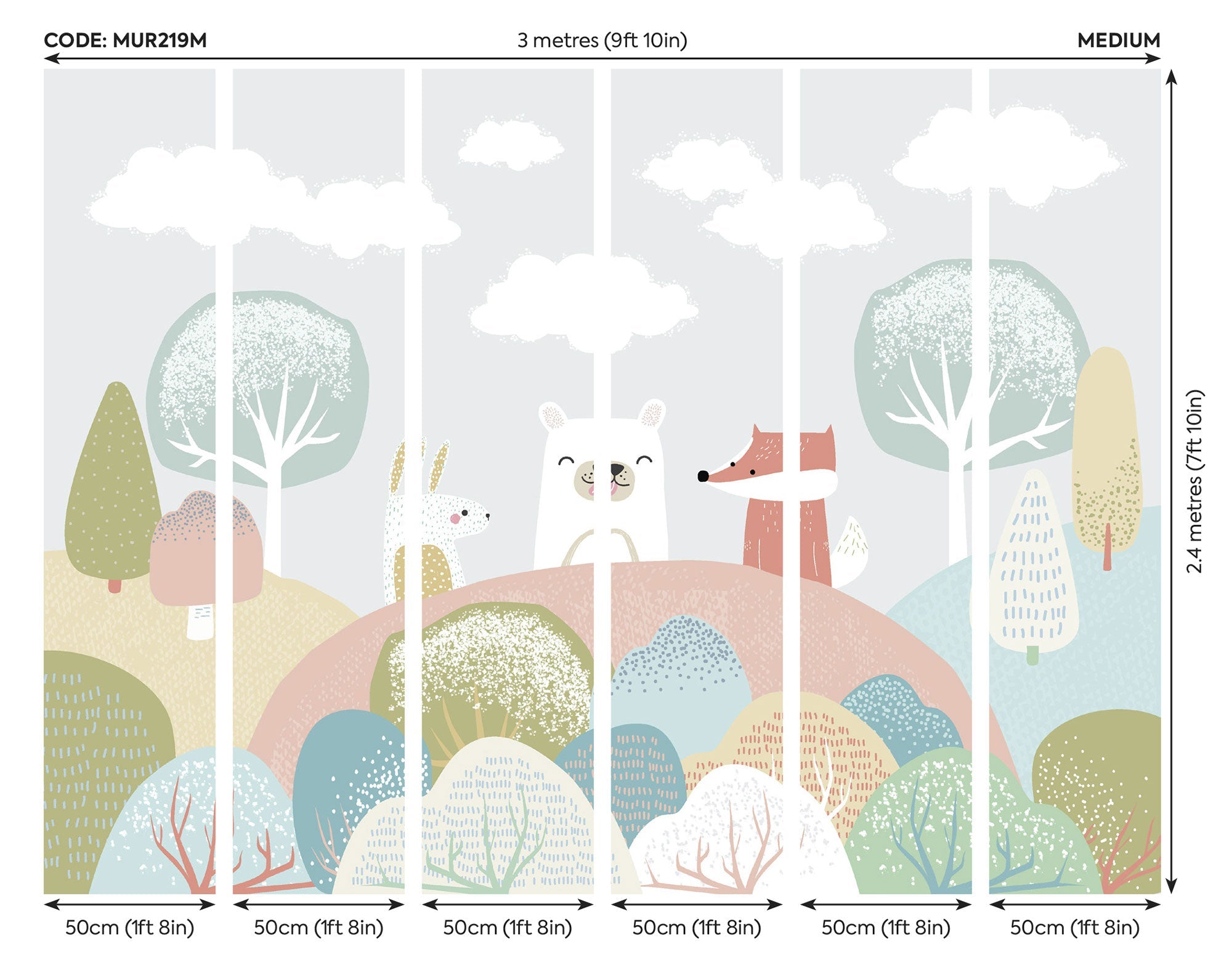 Woodland Friends Grey Mural (Medium) by Origin Murals