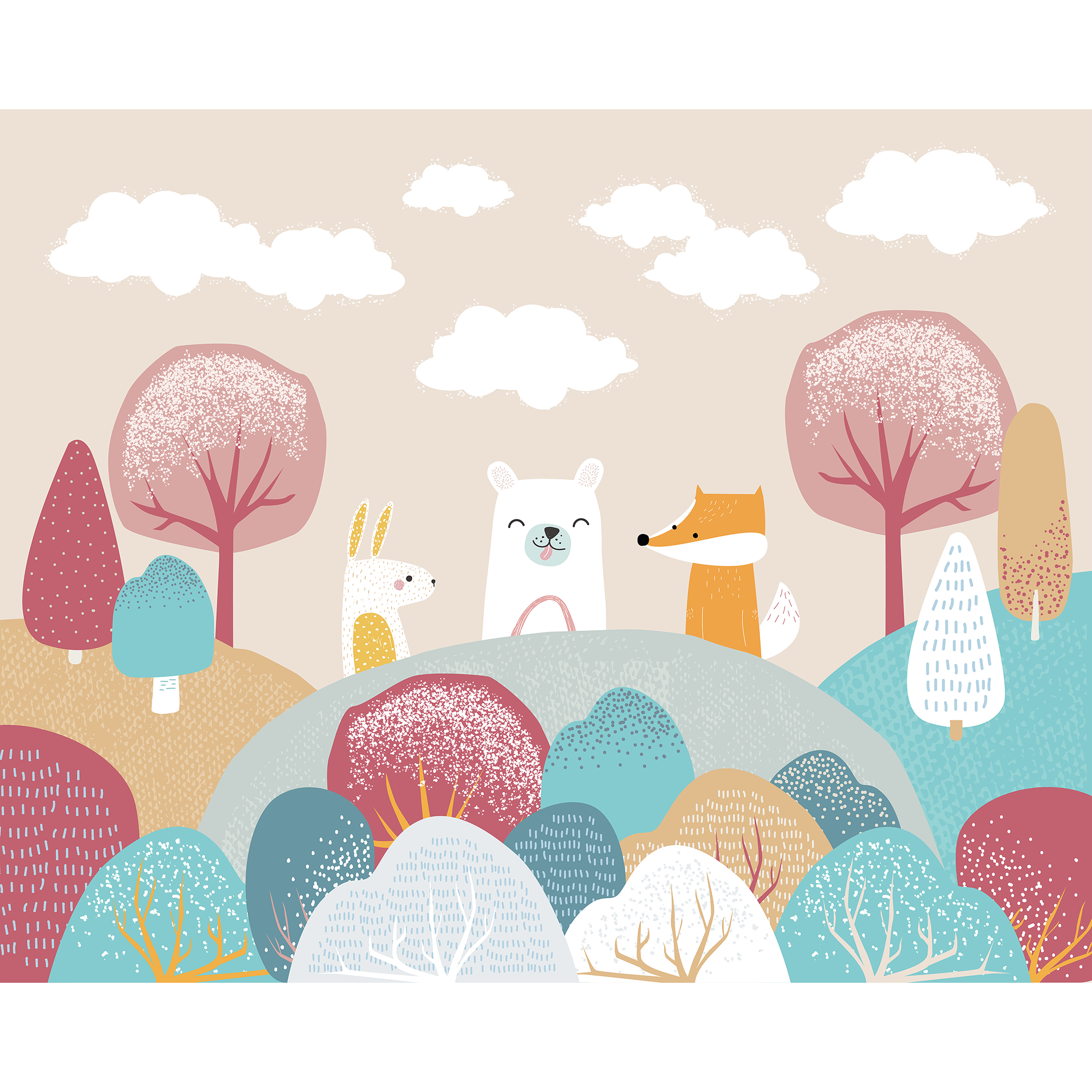 Woodland Friends Orange Mural (Large) by Origin Murals