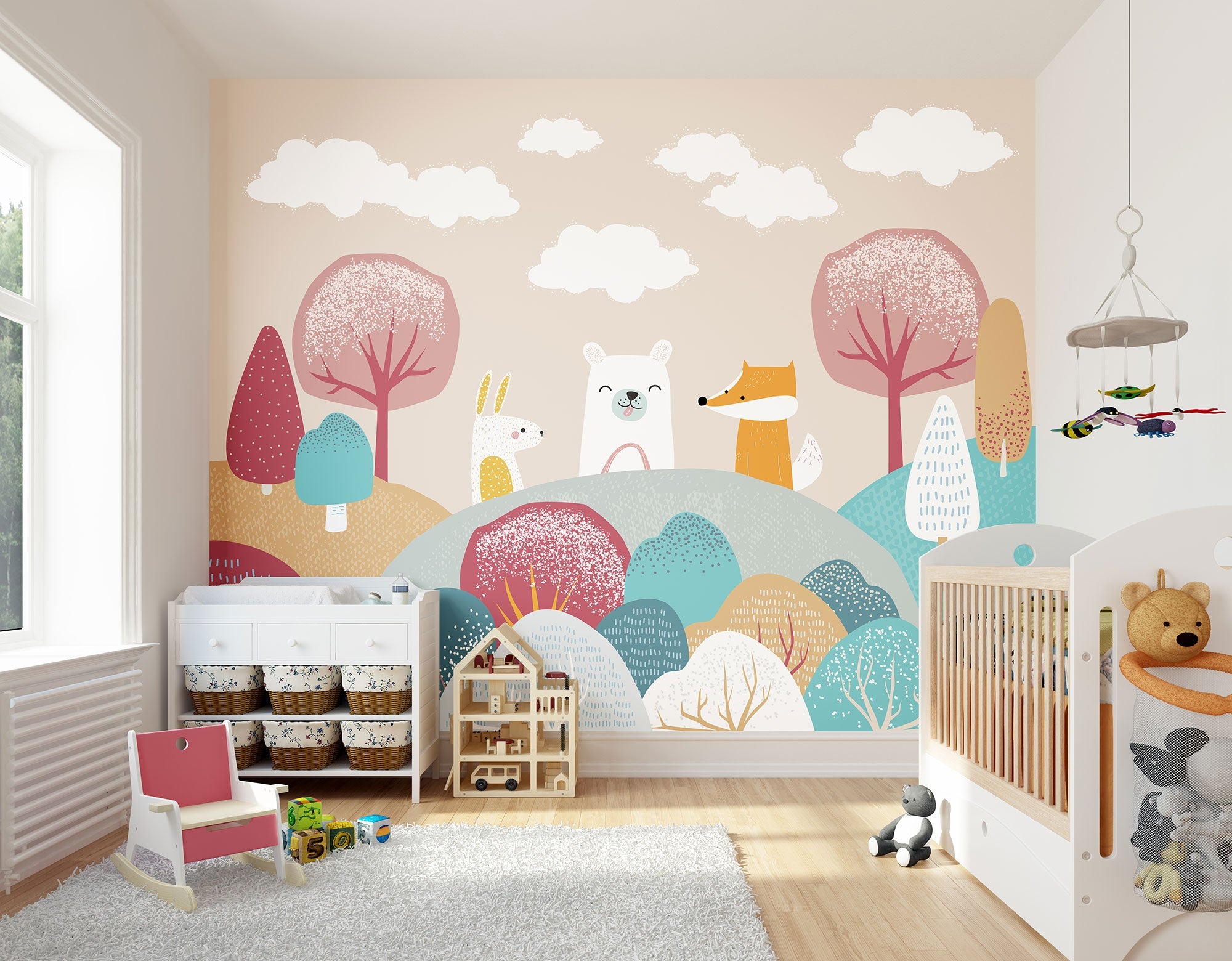 Woodland Friends Orange Mural (Medium) by Origin Murals