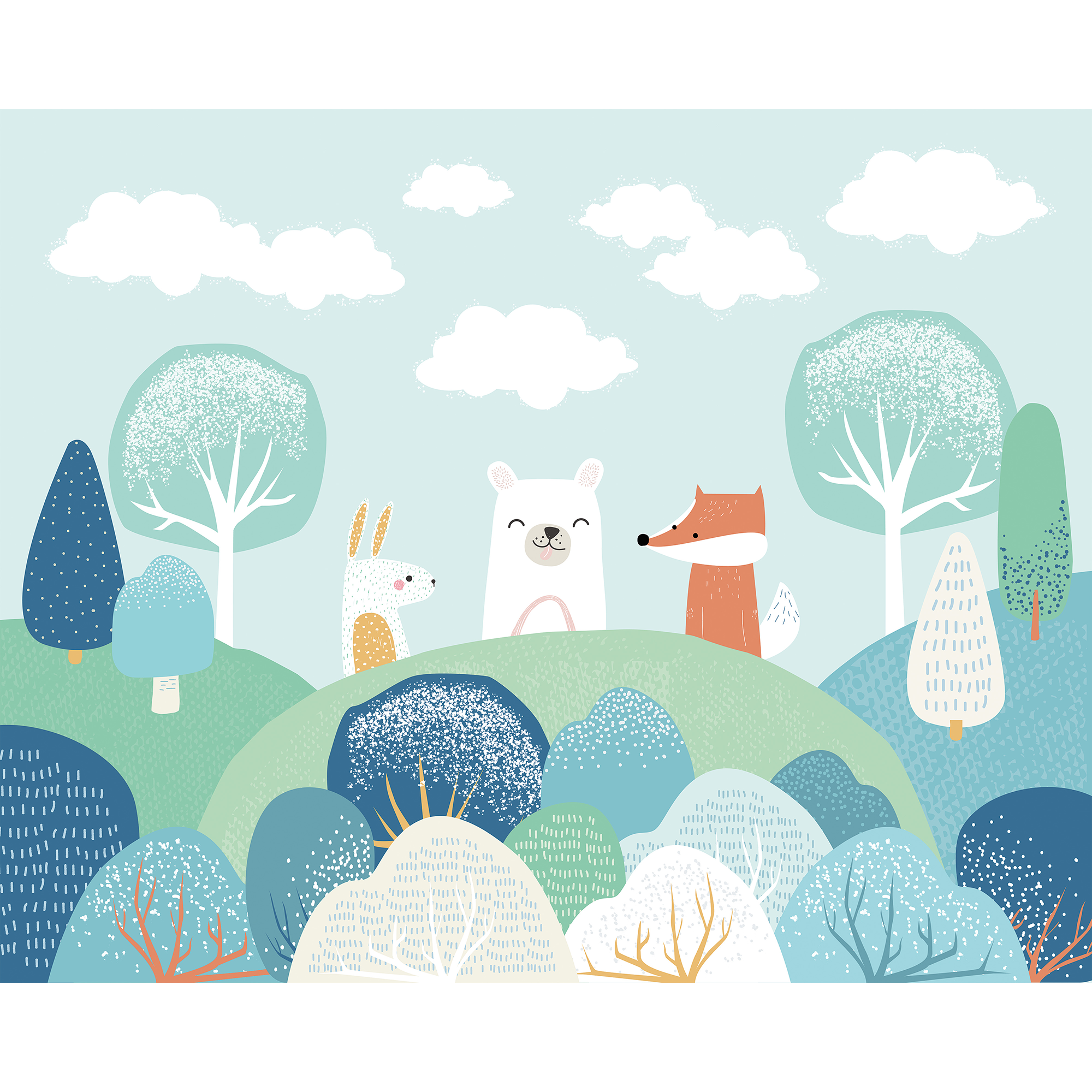 Woodland Friends Blue Mural (Large) by Origin Murals