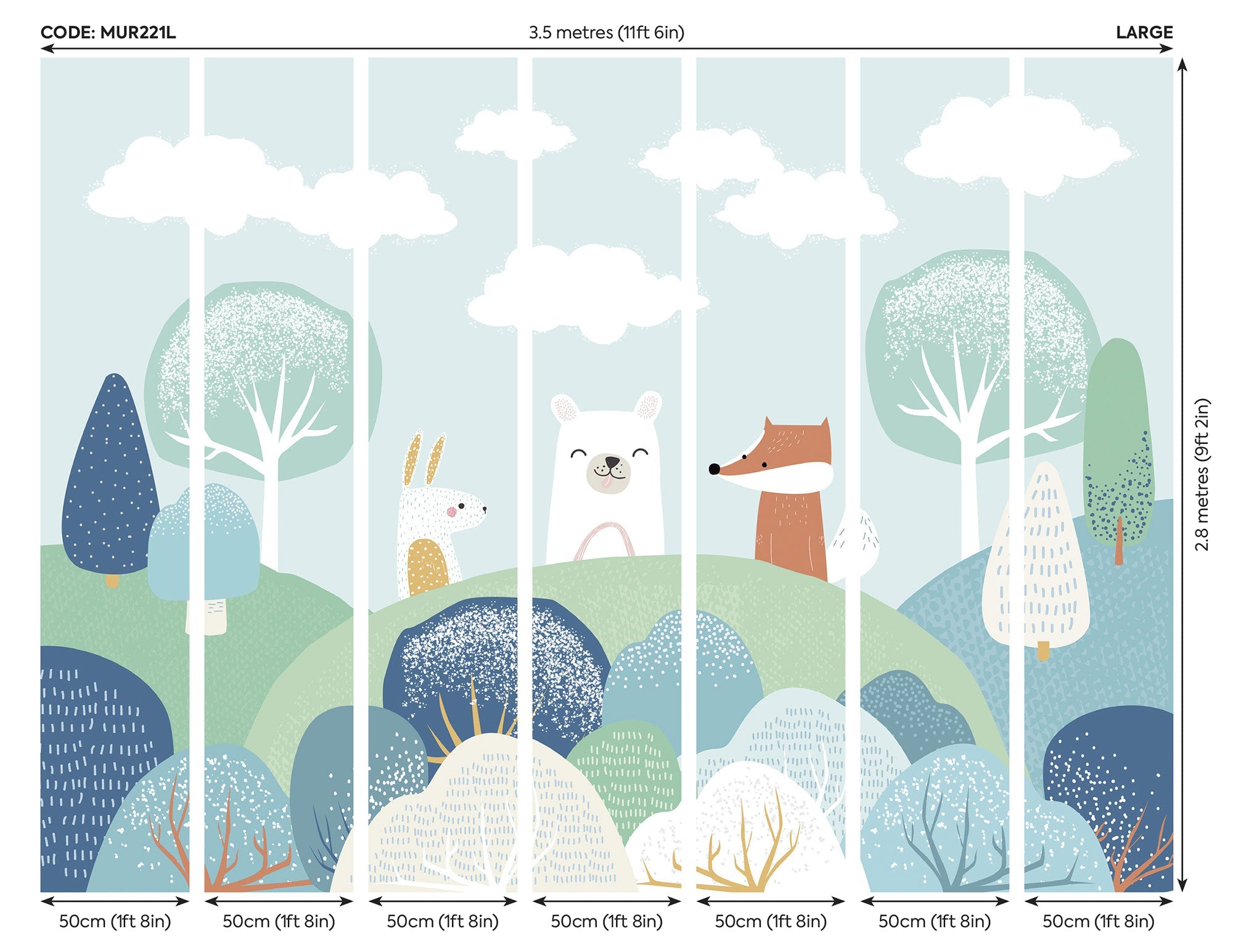 Woodland Friends Blue Mural (Large) by Origin Murals