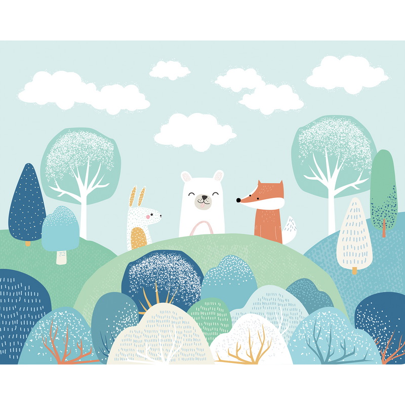Woodland Friends Blue Mural (Medium) by Origin Murals
