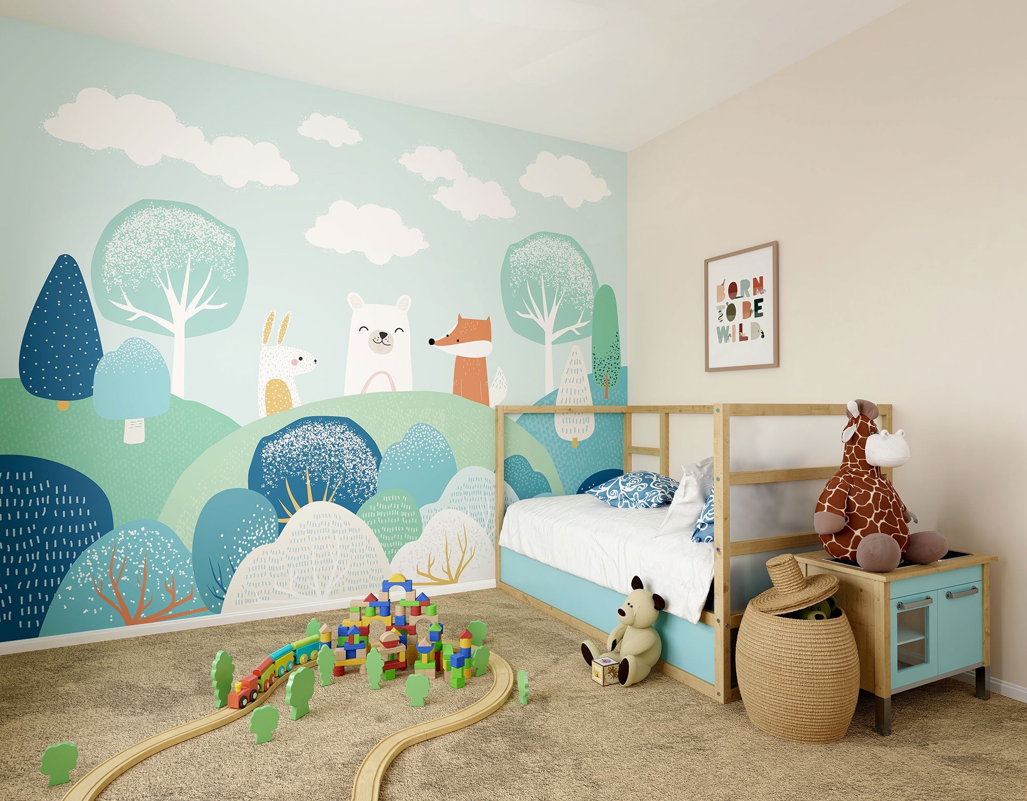 Woodland Friends Blue Mural (Medium) by Origin Murals