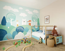 Woodland Friends Blue Mural (Medium) by Origin Murals