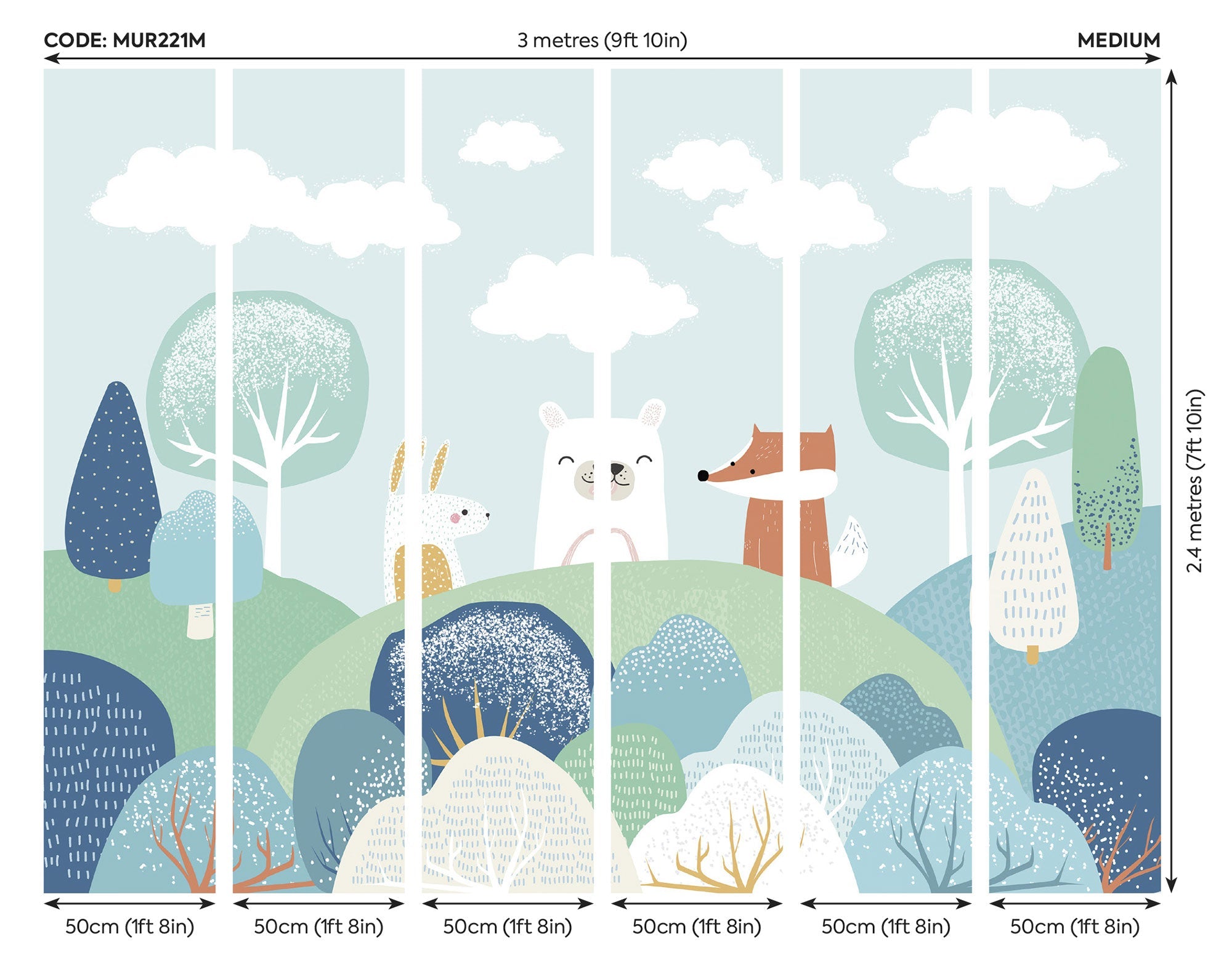 Woodland Friends Blue Mural (Medium) by Origin Murals