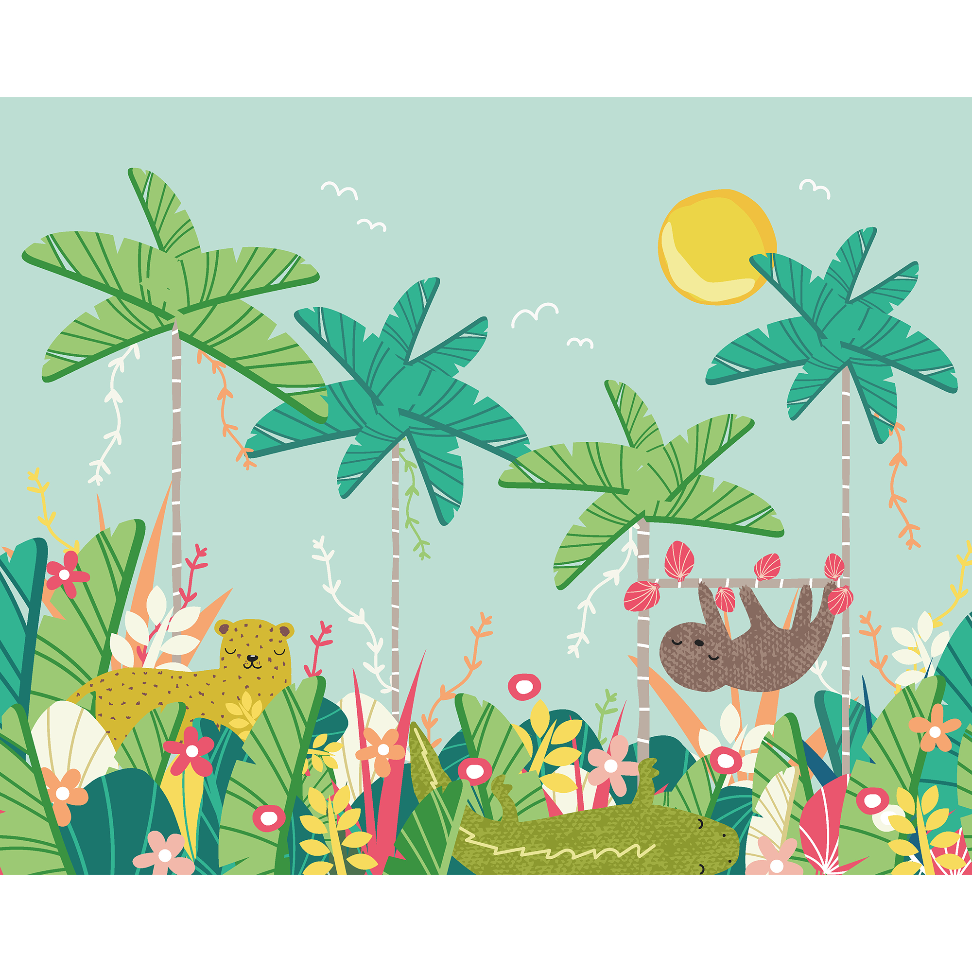 Jungle Animals Blue Mural (Large) by Origin Murals