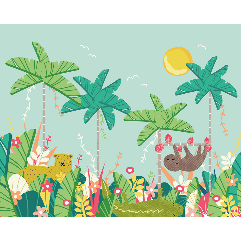 Jungle Animals Blue Mural (Large) by Origin Murals