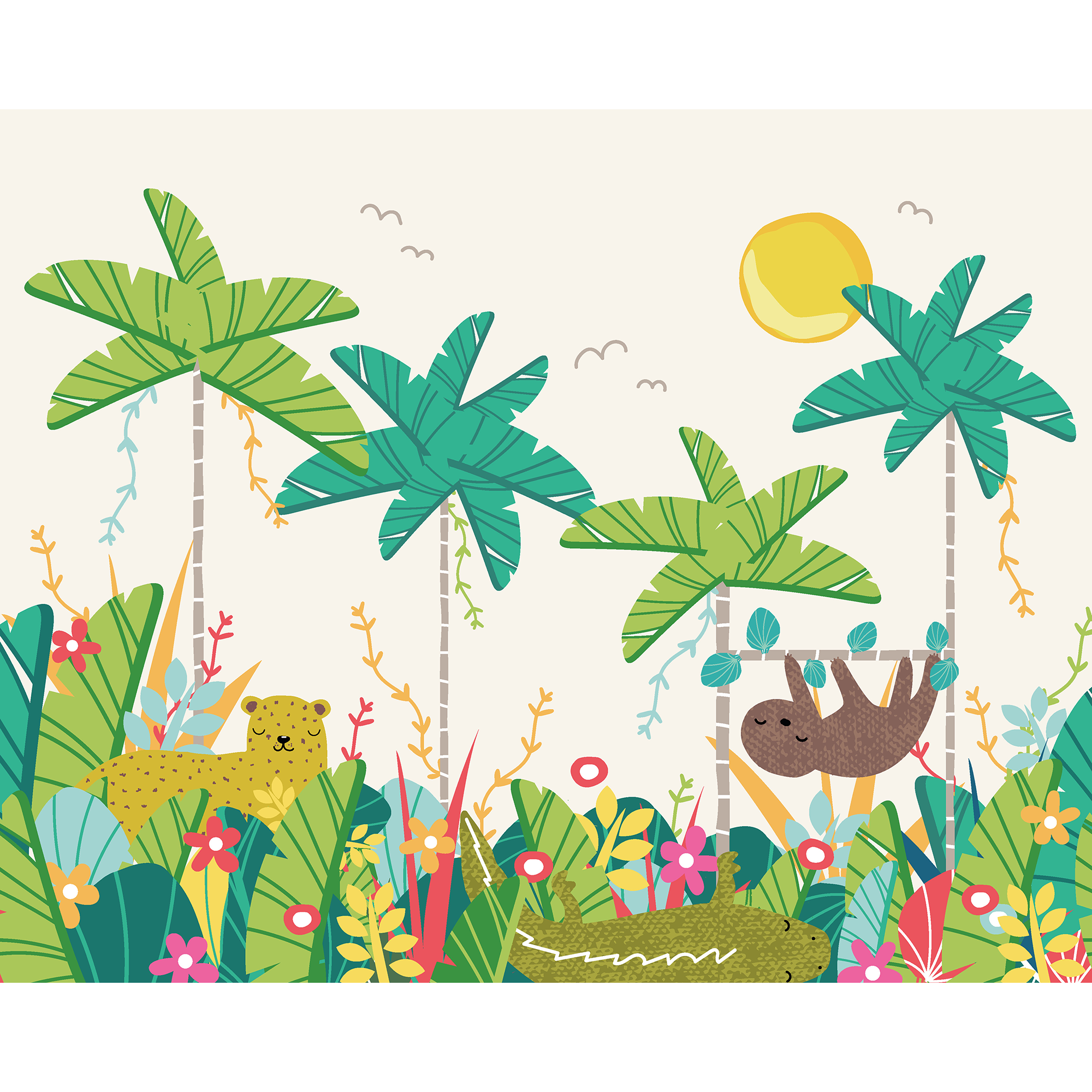 Jungle Animals Green Mural (Large) by Origin Murals