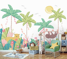 Jungle Animals Pale Green Mural (Large) by Origin Murals