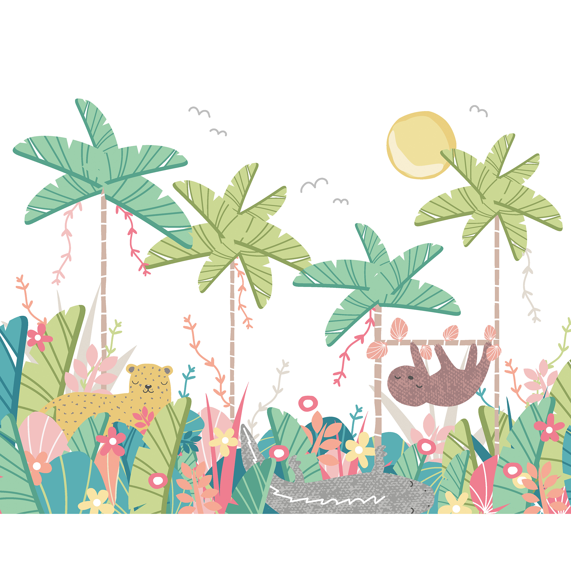 Jungle Animals Pale Green Mural (Medium) by Origin Murals