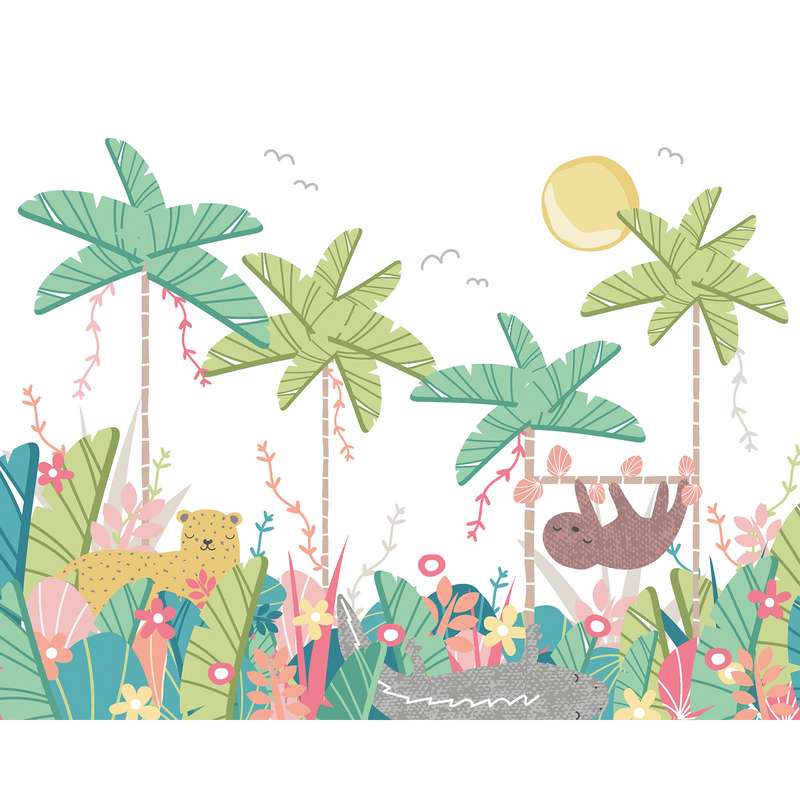 Jungle Animals Pale Green Mural (Medium) by Origin Murals