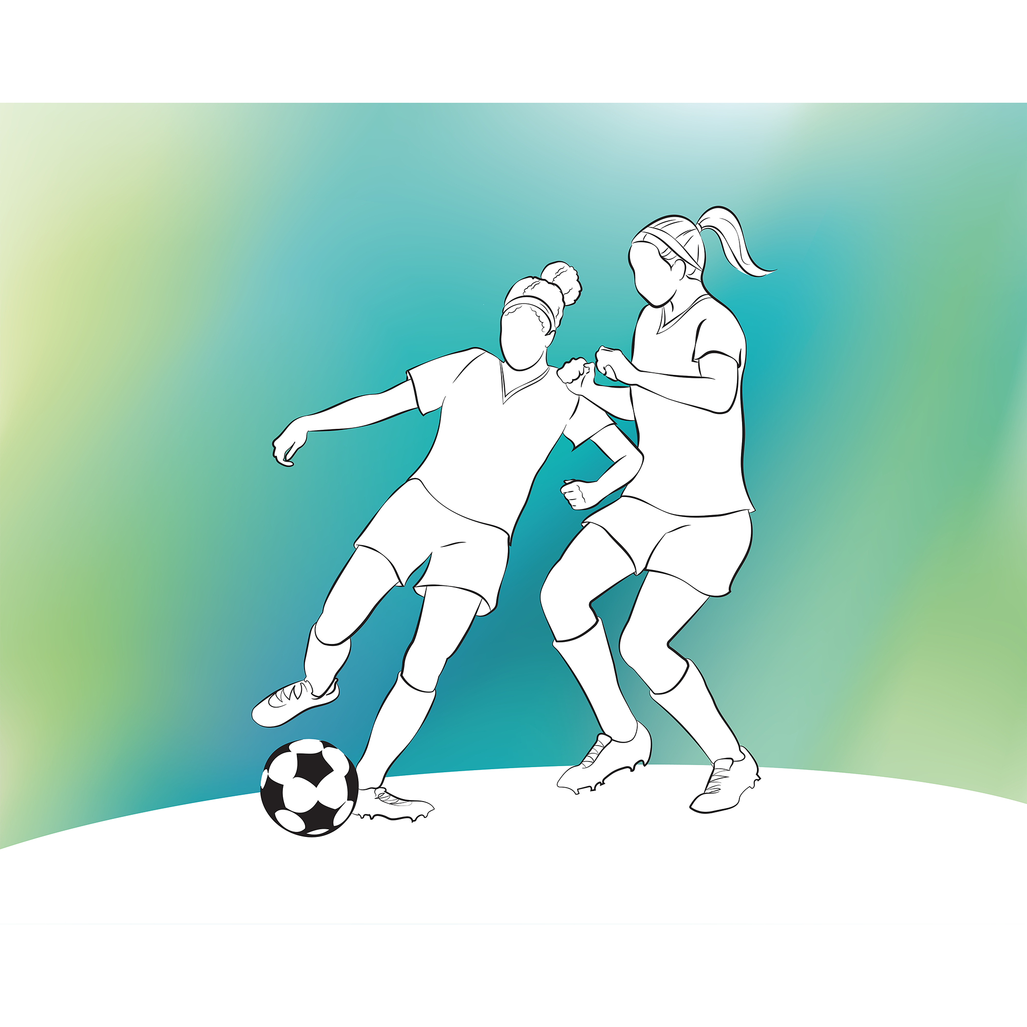 Girls Playing Football Green Mural (Medium) by Origin Murals