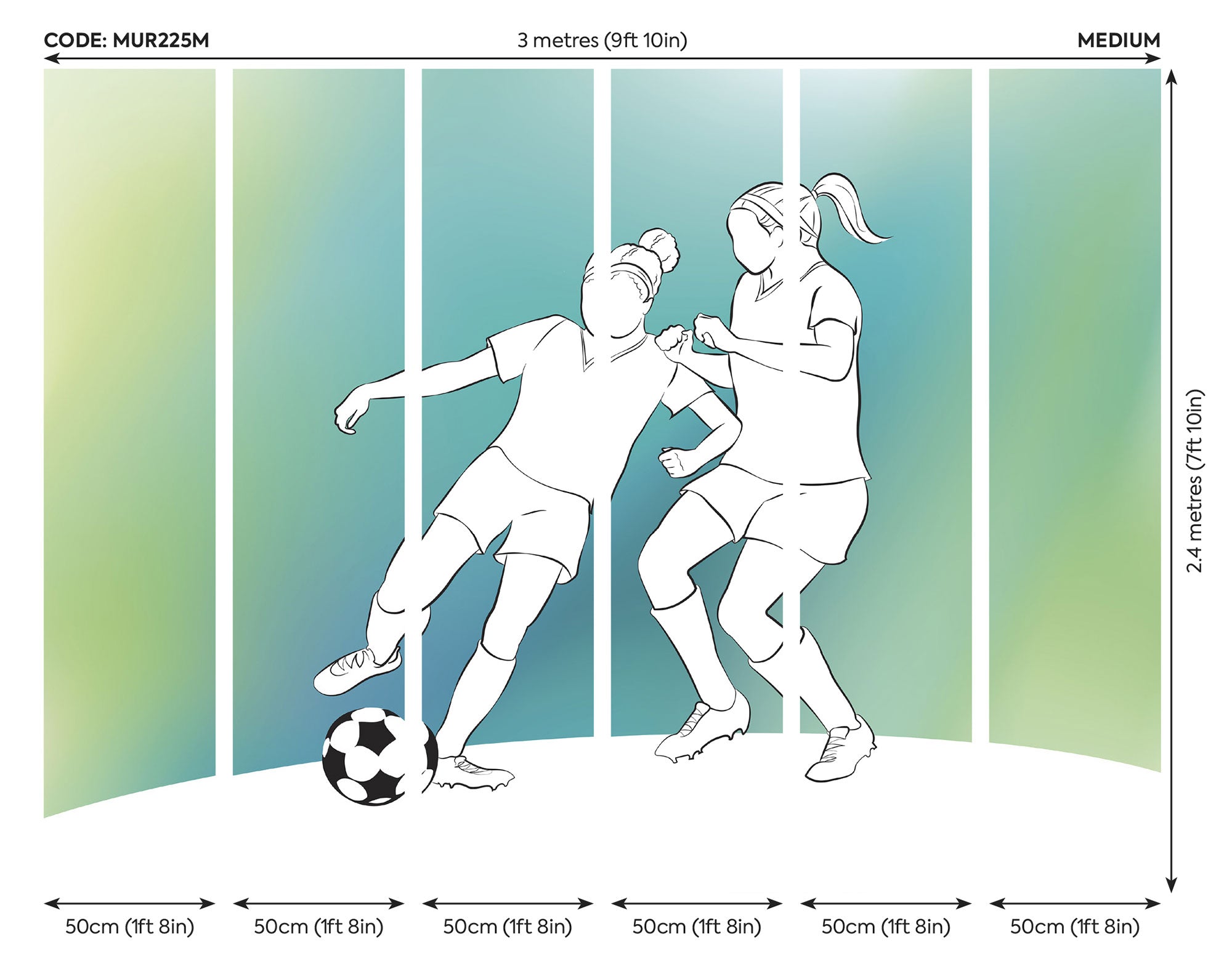 Girls Playing Football Green Mural (Medium) by Origin Murals