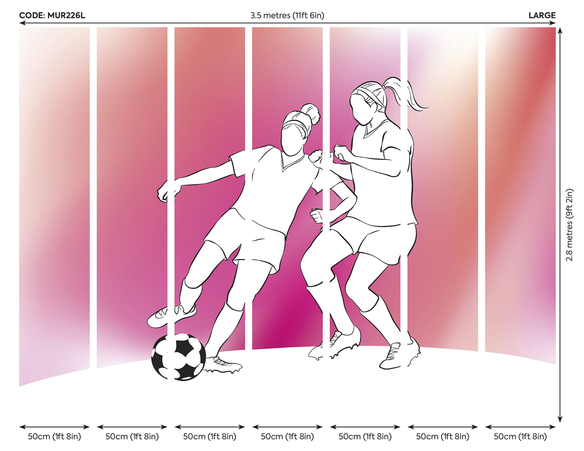 Girls Playing Football Pink Mural (Large) by Origin Murals
