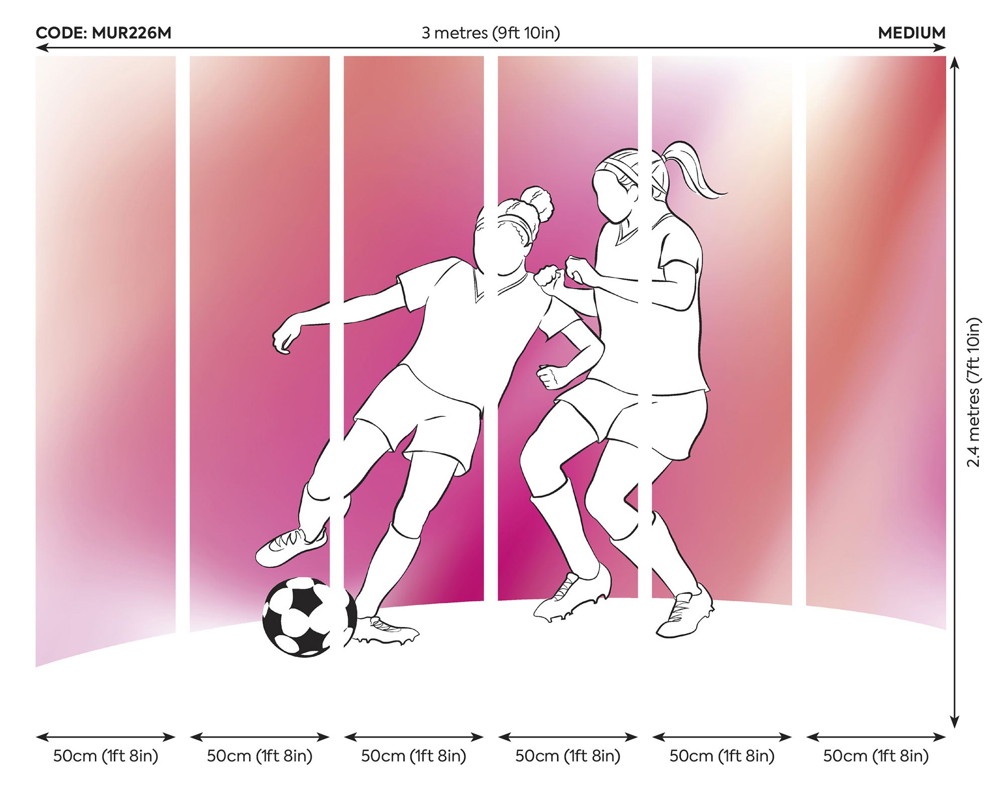 Girls Playing Football Pink Mural (Medium) by Origin Murals