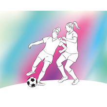 Girls Playing Football Blue Mural (Large) by Origin Murals