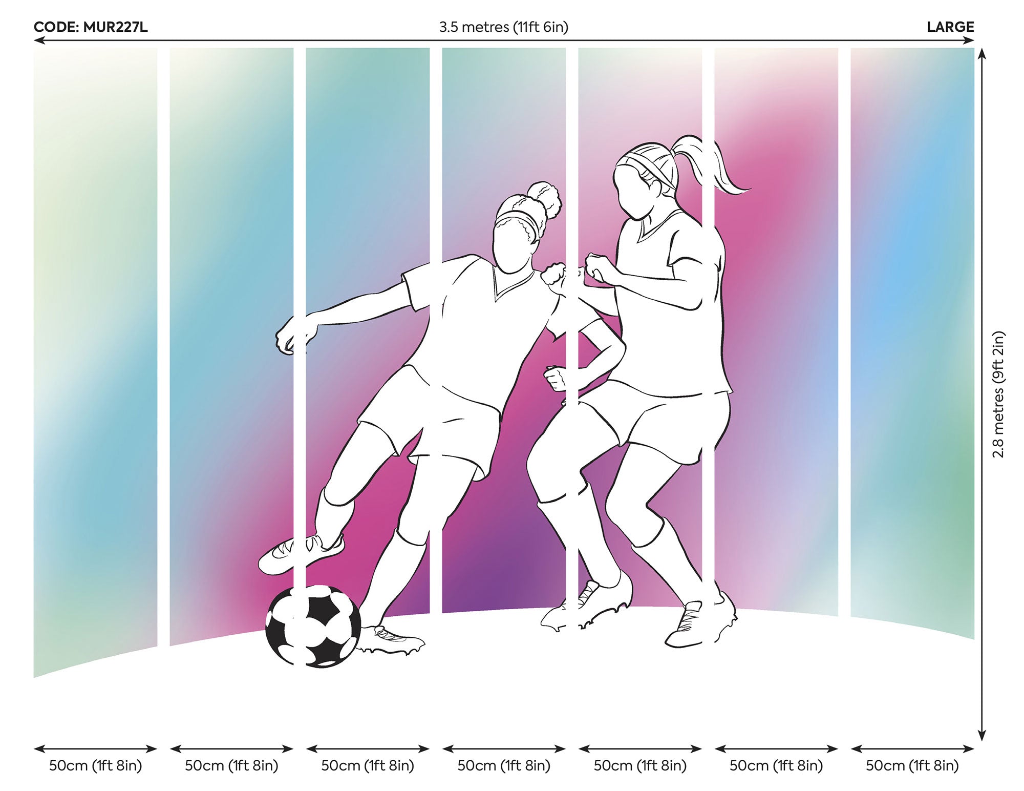 Girls Playing Football Blue Mural (Large) by Origin Murals