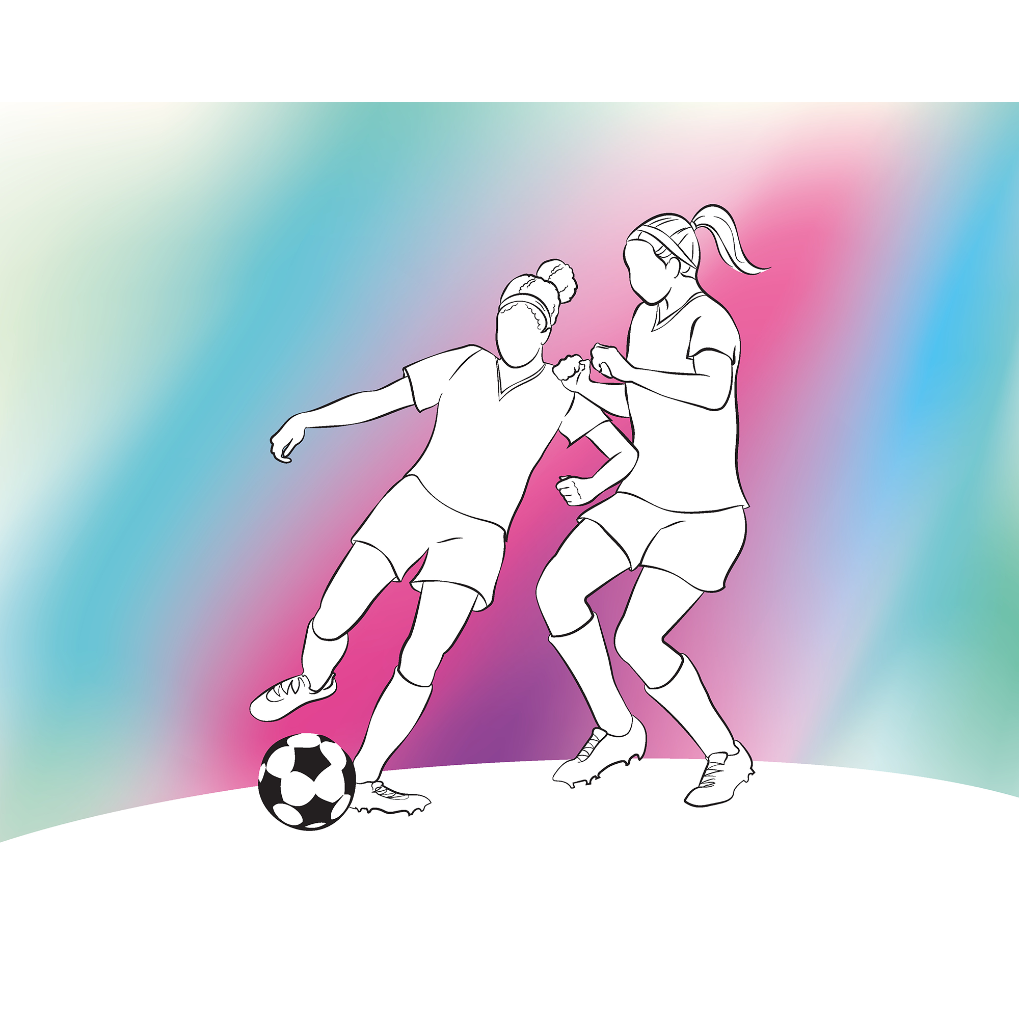 Girls Playing Football Blue Mural (Medium) by Origin Murals