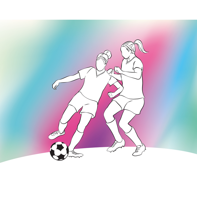 Girls Playing Football Blue Mural (Medium) by Origin Murals
