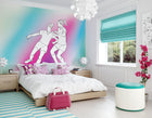 Girls Playing Football Blue Mural (Medium) by Origin Murals