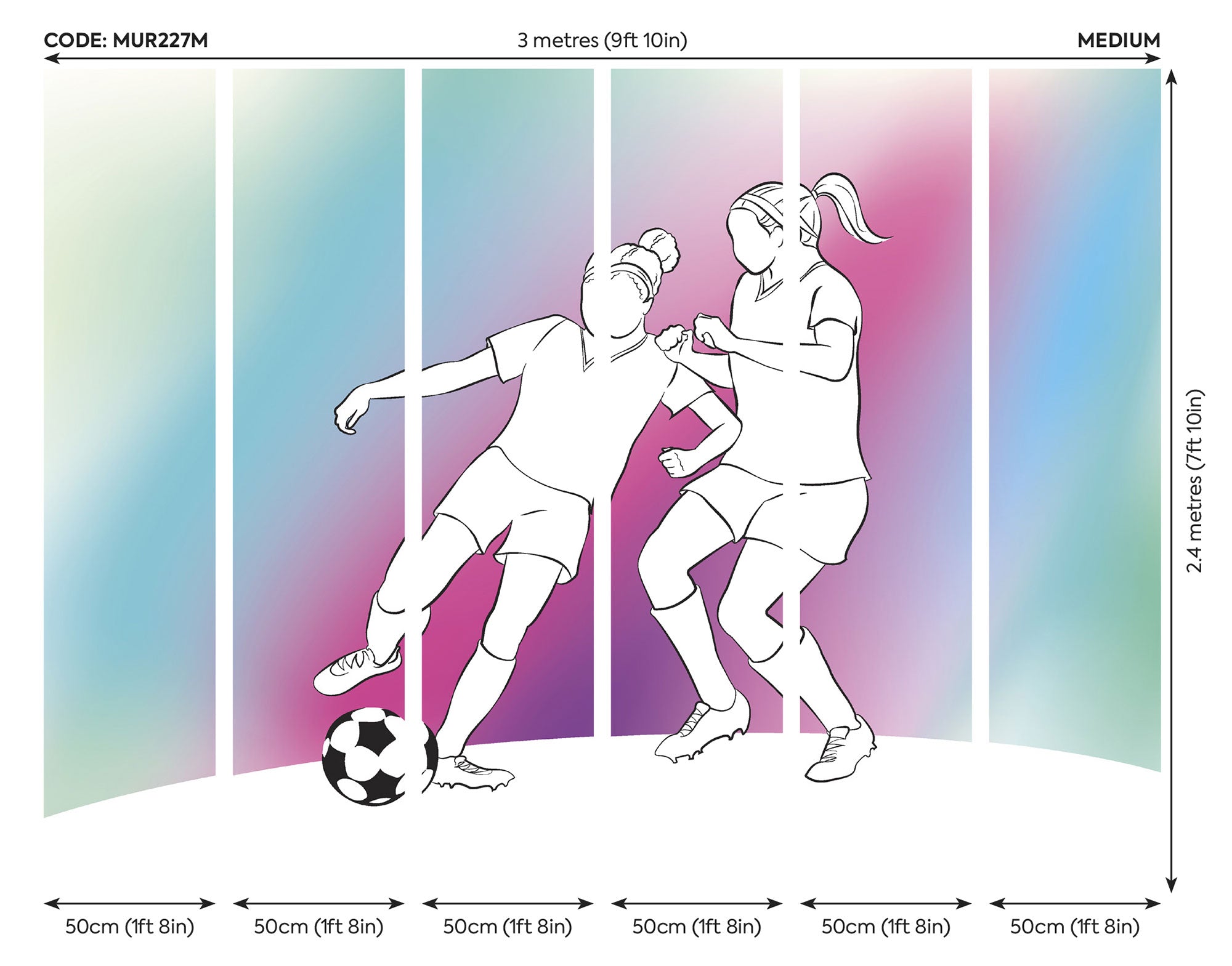 Girls Playing Football Blue Mural (Medium) by Origin Murals